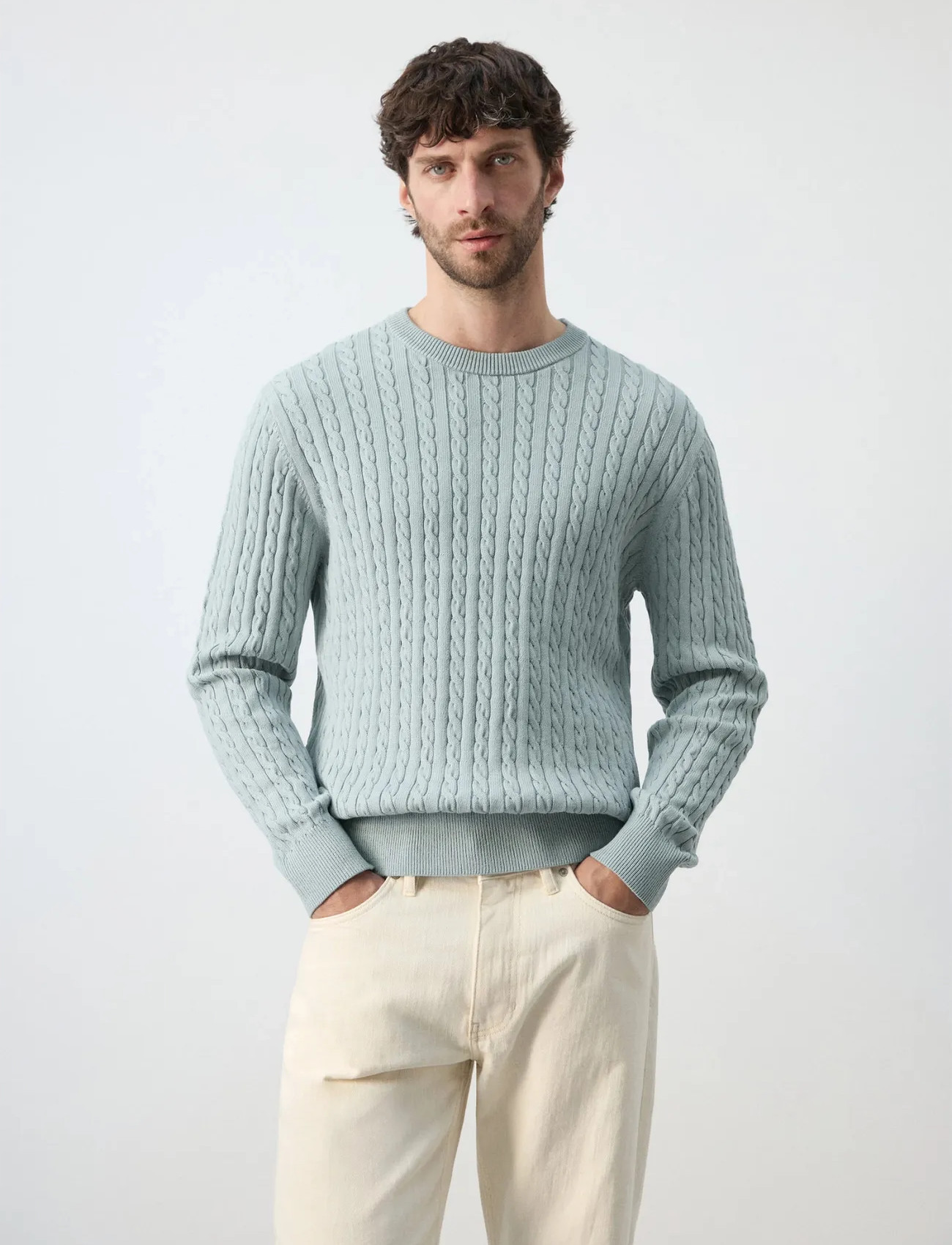 Mango 100% Cotton Cable Knit Sweater - Blue - S 1