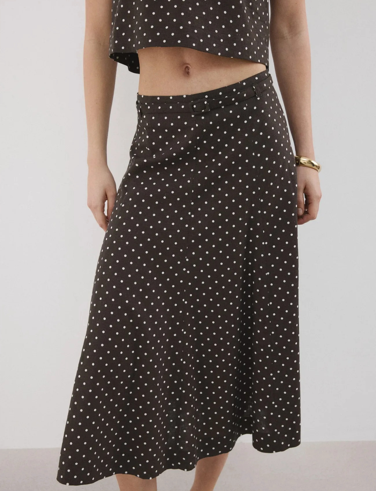 Mango Linen Polka Dot Skirt - Brown - 34