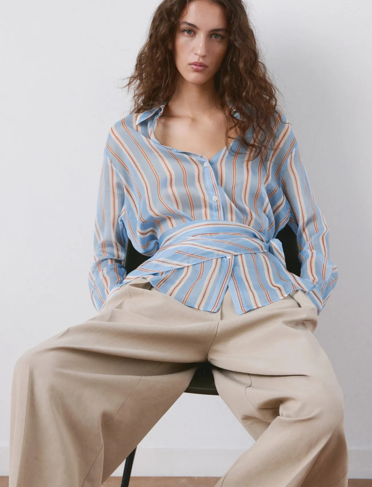 Mango Striped Handkerchief Shirt - Blue - S
