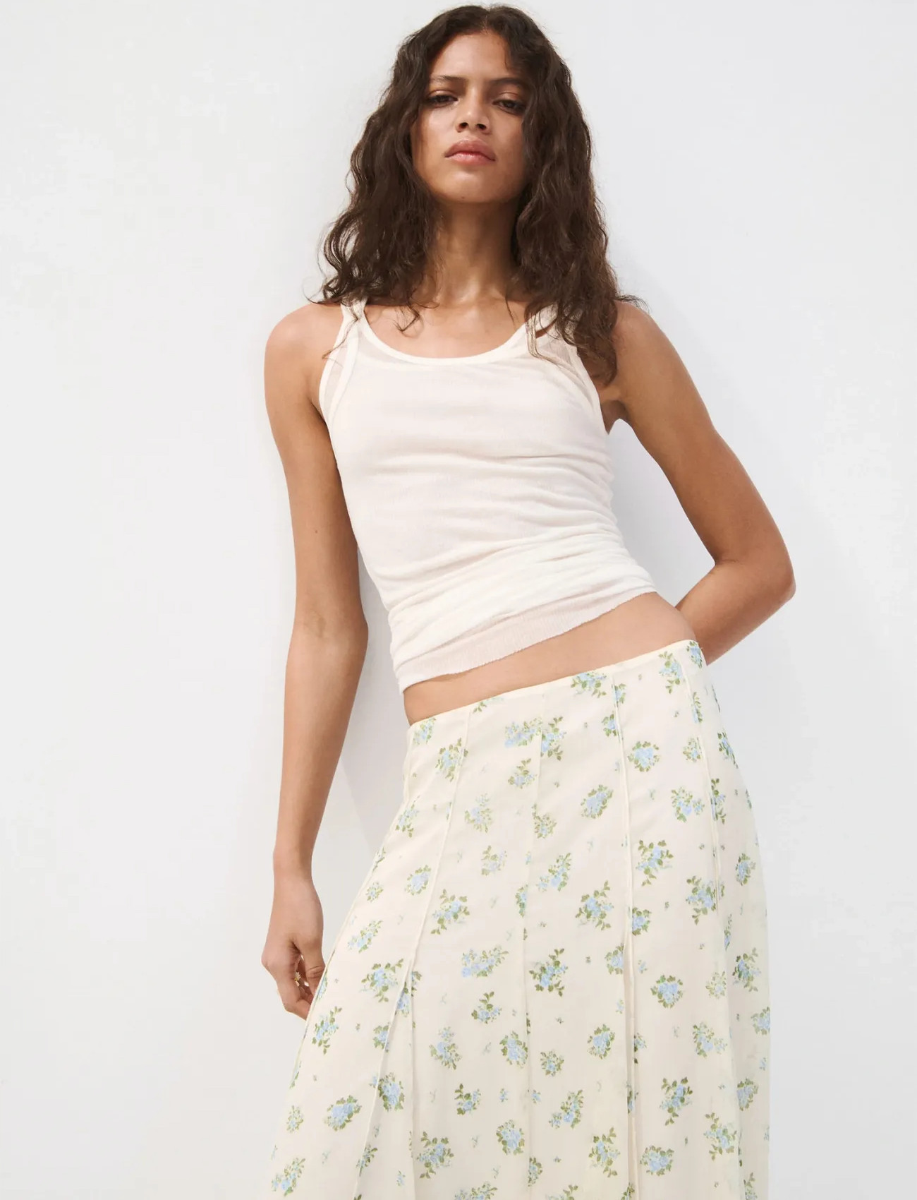 Mango Floral Godet Skirt - White - S
