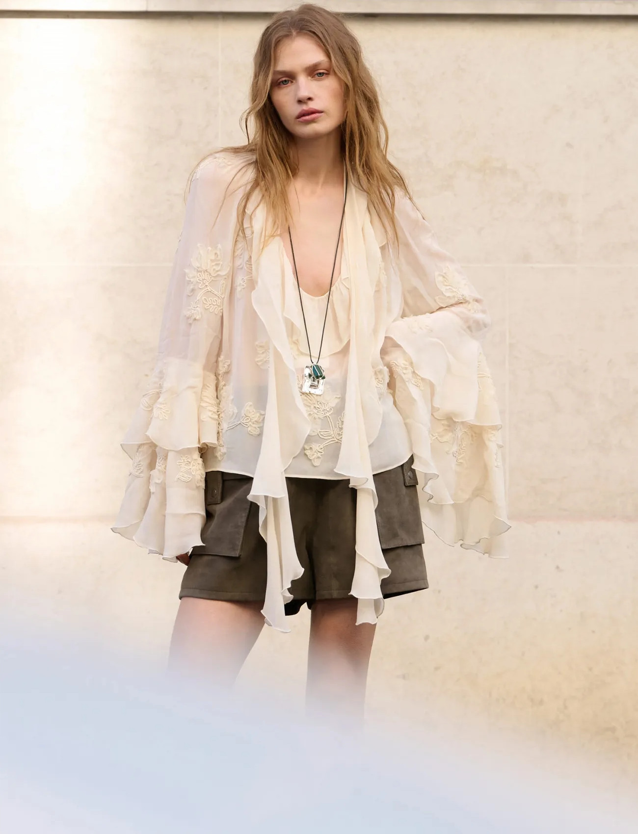 Mango Ruffled Blouse With Bow Neck - Cream - S