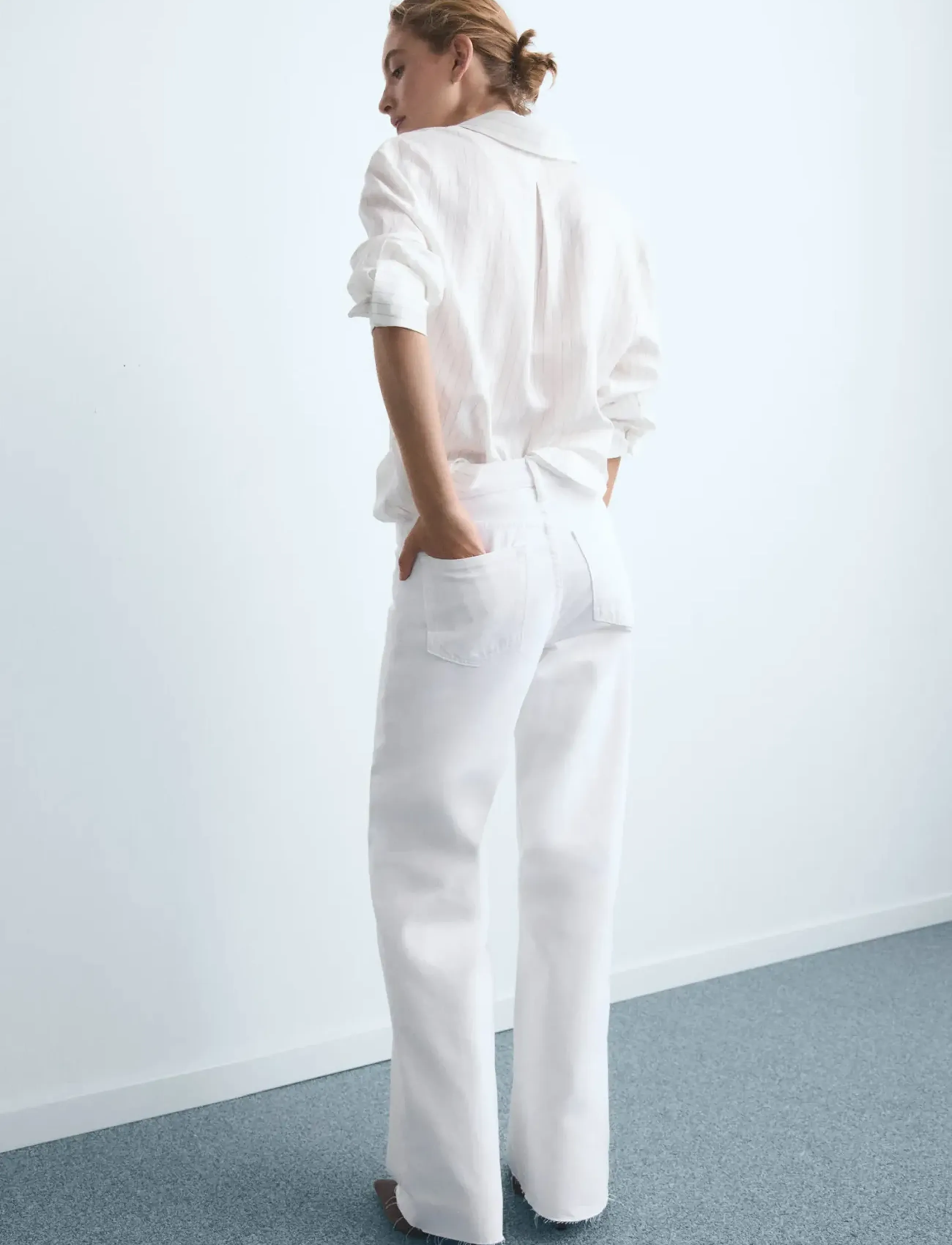 Mango - Danila high-waisted wide leg jeans - white - 3