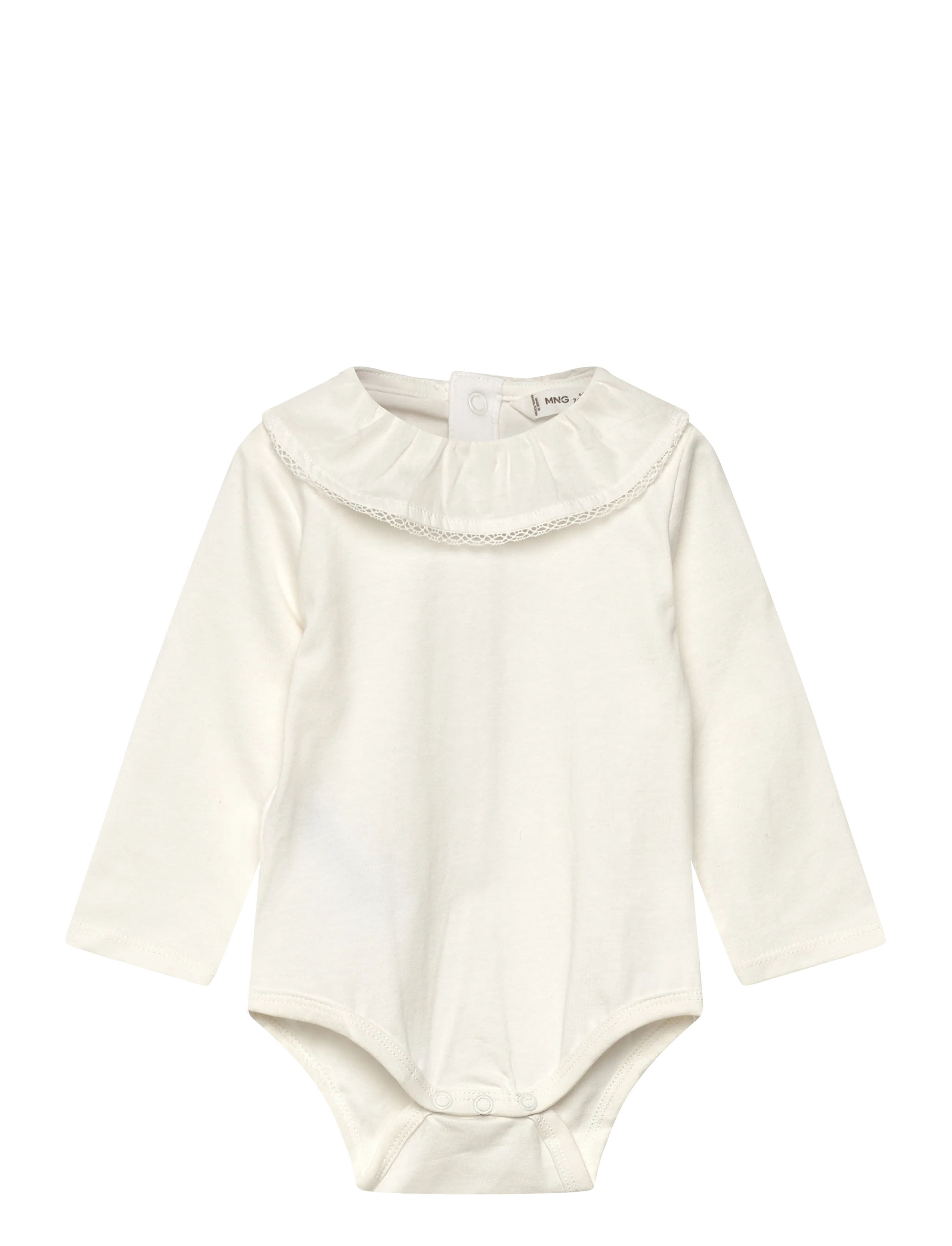 Mango Embroidered babydoll-neck body - Långärmade - NATURAL WHITE / white