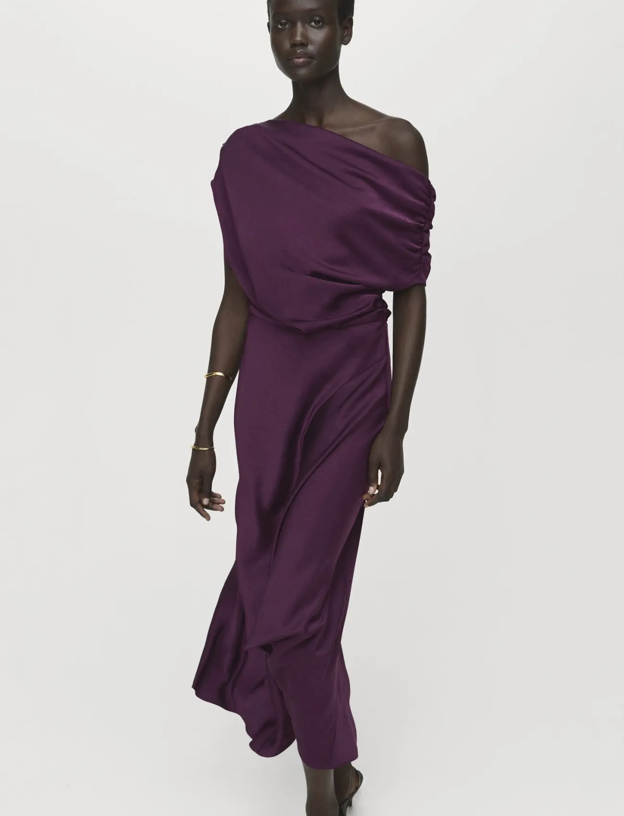 Mango Asymmetrical satin dress - Modetrends - MEDIUM PURPLE / purple