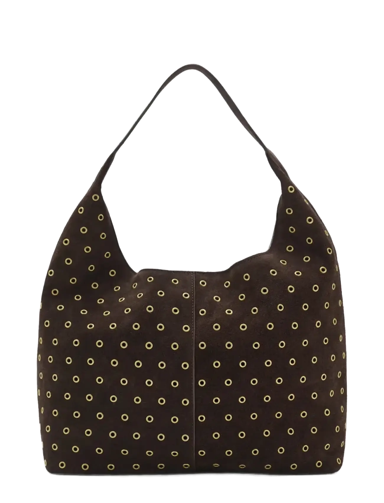 Mango Suede shopper bag with eyelets - Taschen - DARK BROWN / brown