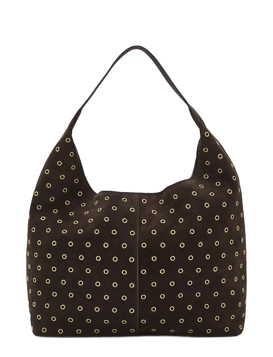 Mango - Suede shopper bag with eyelets - shoppingväskor - dark brown - 1