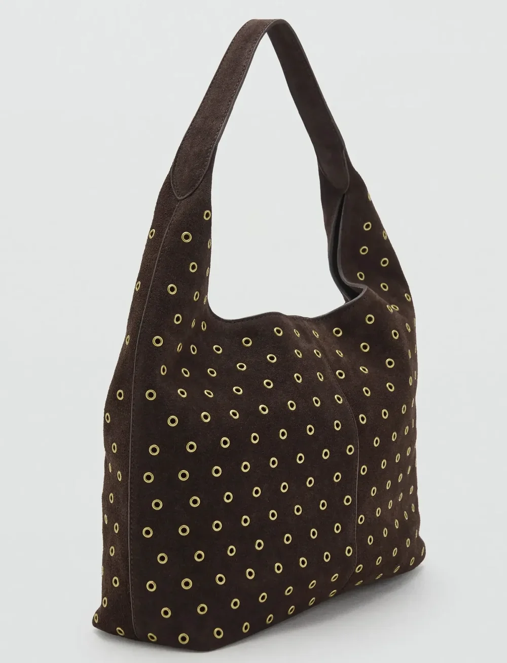 Mango - Suede shopper bag with eyelets - shoppingväskor - dark brown - 0