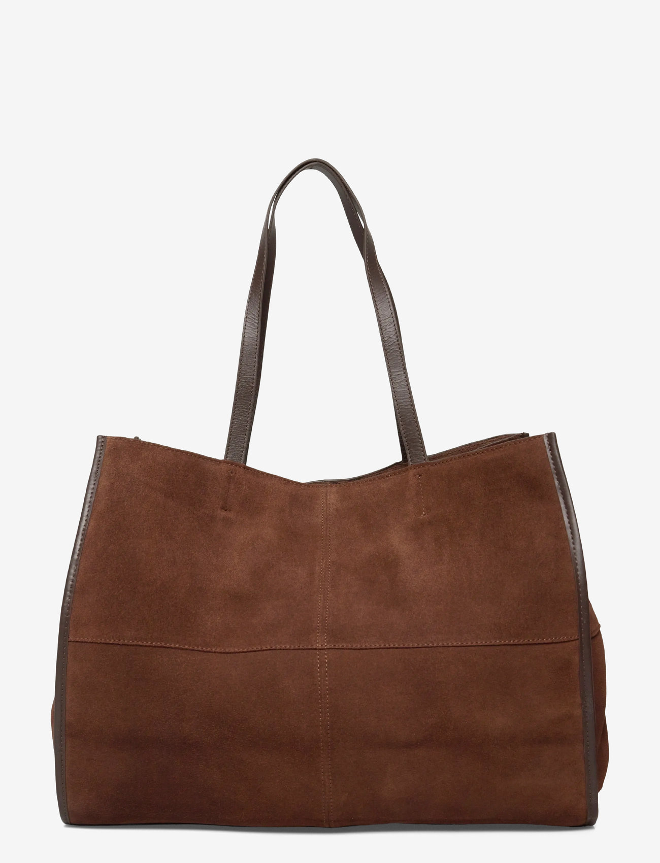Mango - Suede leather shopper bag - dark brown - 1
