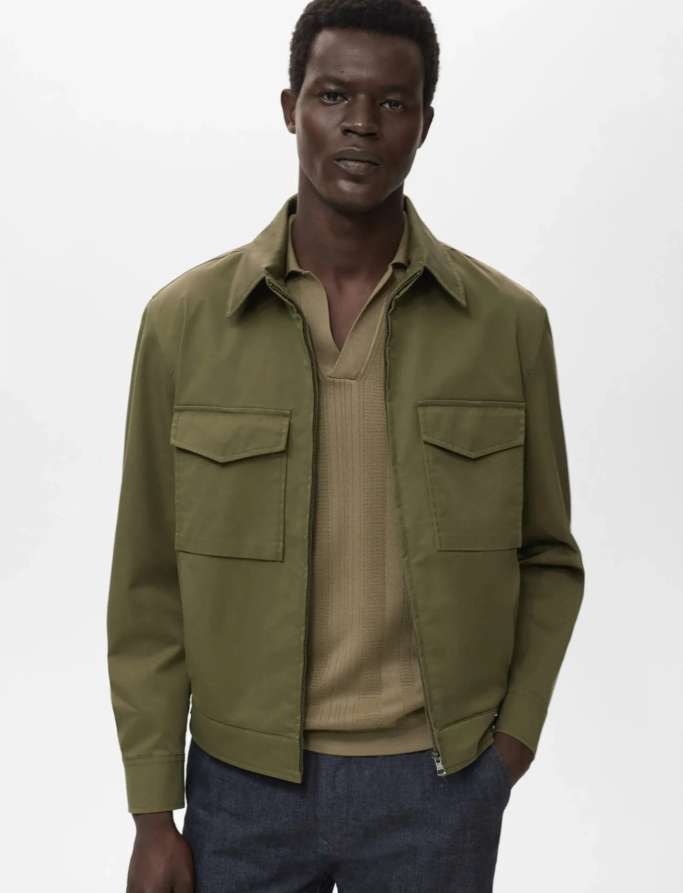 Mango Cotton Jacket With Pockets, S, Jackets, Khakigrün - Light Männerswear