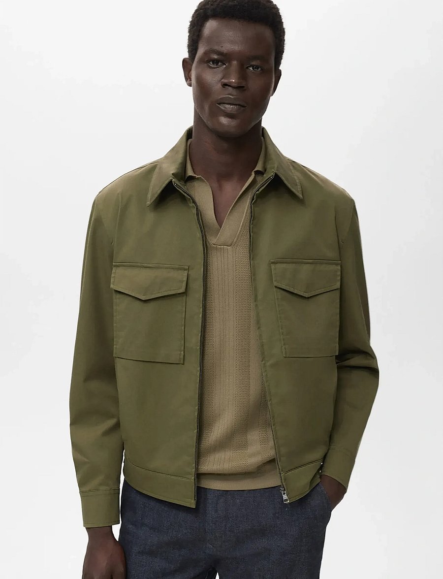 Mango - Cotton jacket with pockets - vårjackor - dark green - 0