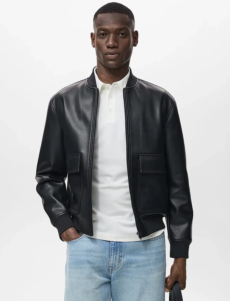 Mango - Faux-leather bomber jacket - black - 0