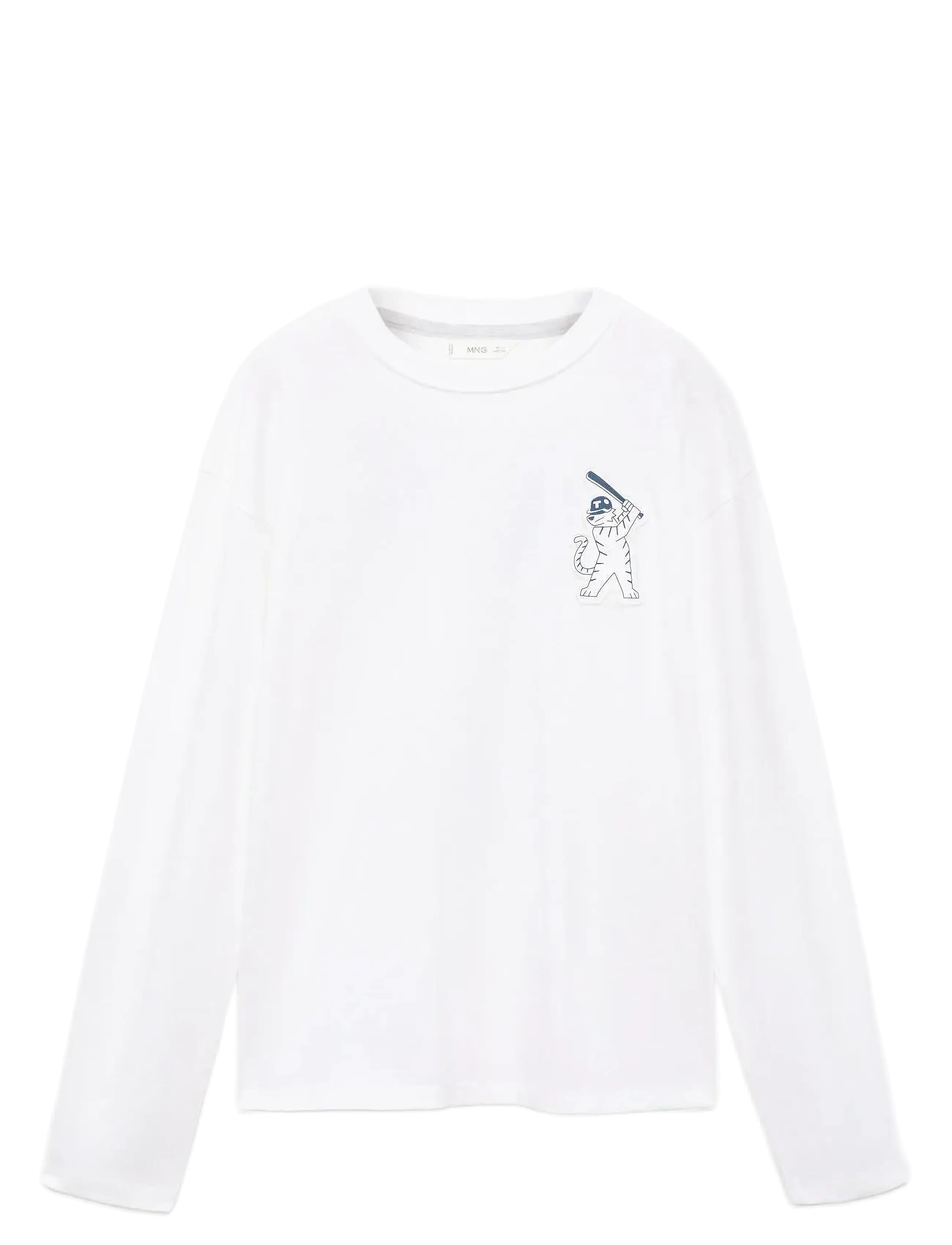 Mango Printed Cotton-Blend T-Shirt, 9-10, T-shirts, Weiß - Long-sleeved Kinder