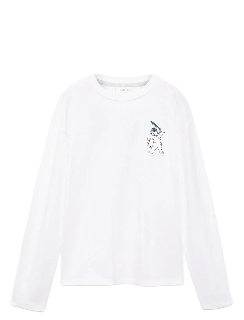 Mango - Printed cotton-blend T-shirt - pitkähihaiset t-paidat - white - 0