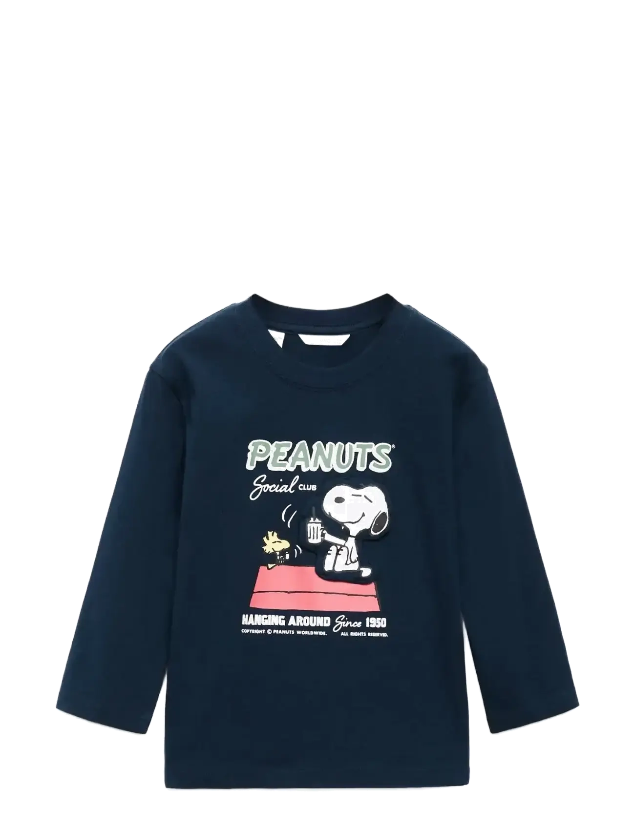 Mango Snoopy Printed T-Shirt, Børn, Printet Langærmet T-shirt, Navy, Str: 2-3