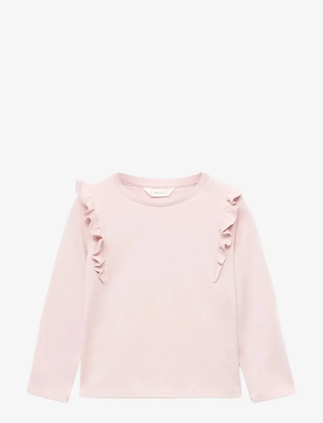 Mango - Frills cotton t-shirt - langærmede t-shirts - pink - 0