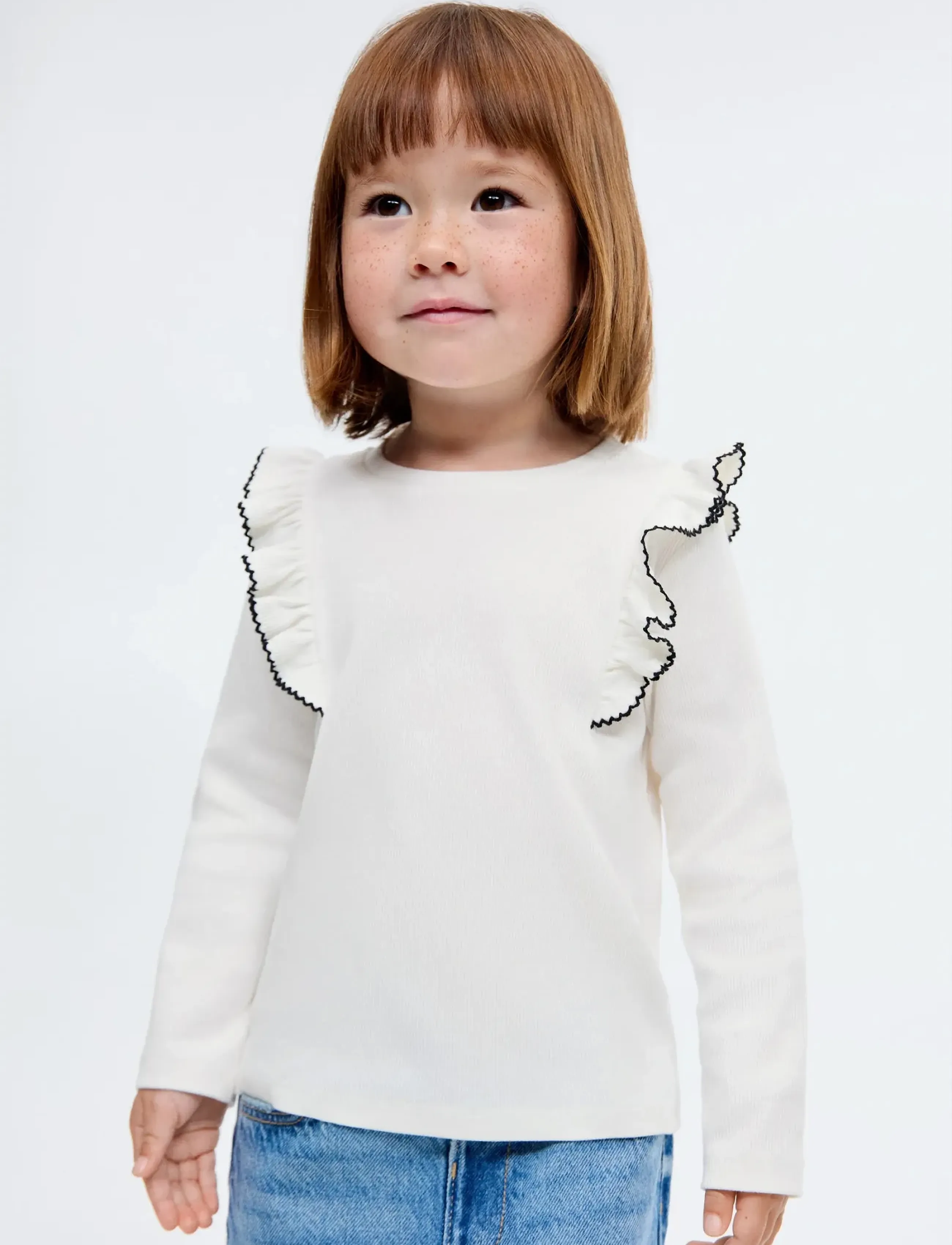 Mango Ruffled ribbed T-shirt - Overdeler - NATURAL WHITE / white