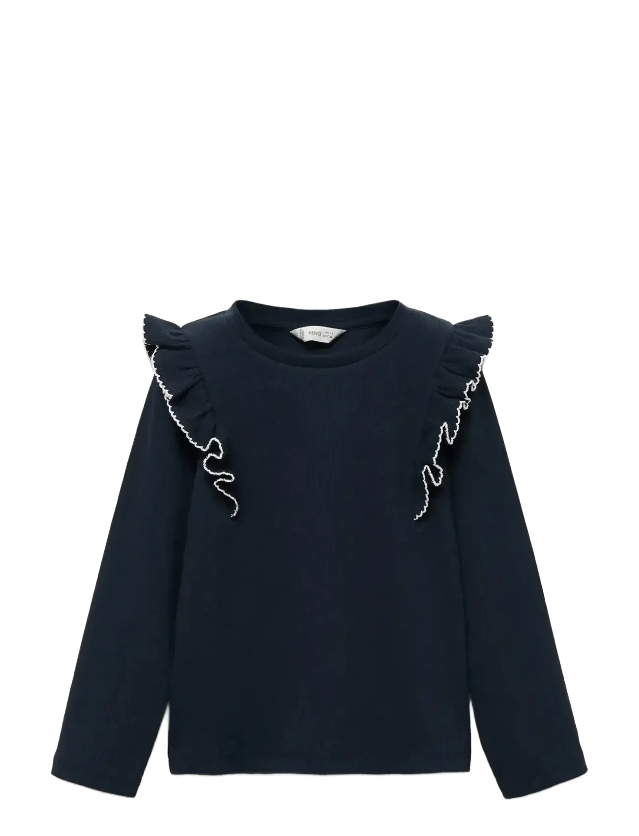 Mango Ruffled ribbed T-shirt - Kläder - NAVY / navy