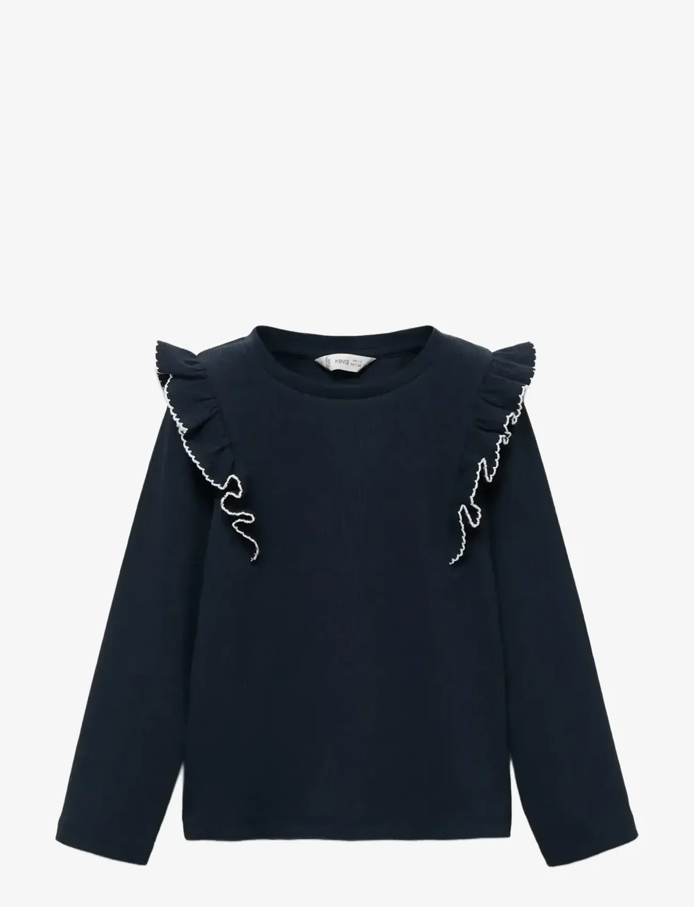 Mango - Ruffled ribbed T-shirt - långärmade t-shirts - navy - 0