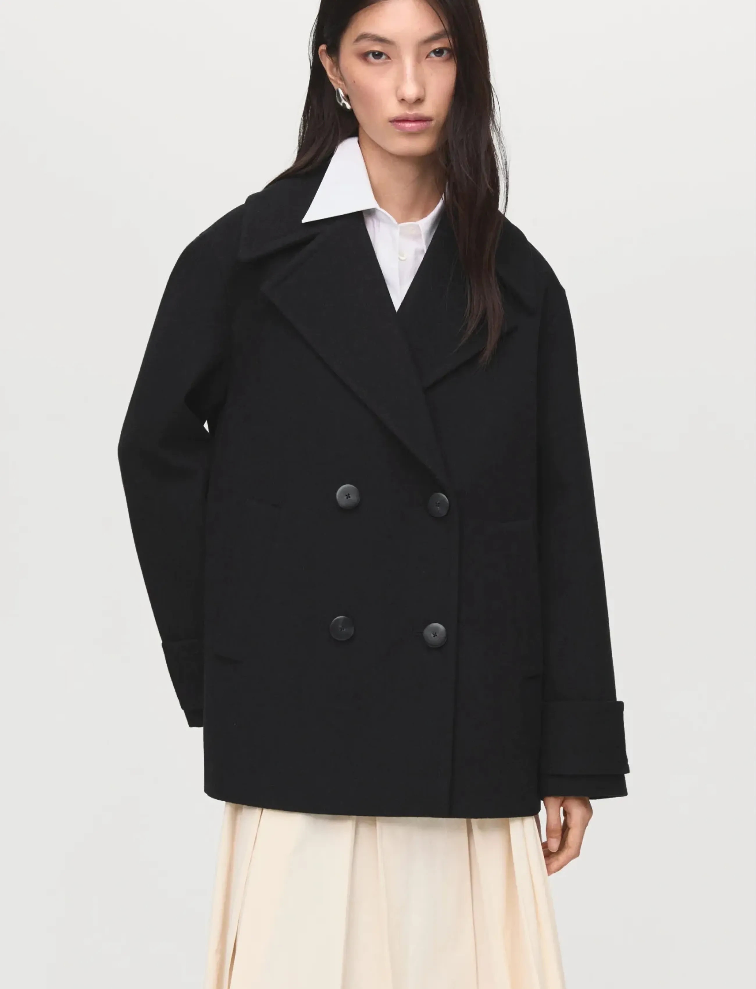 Mango Double-Breasted Wool-Blend Coat, Kvinder, Peacoat, Sort, Str: M