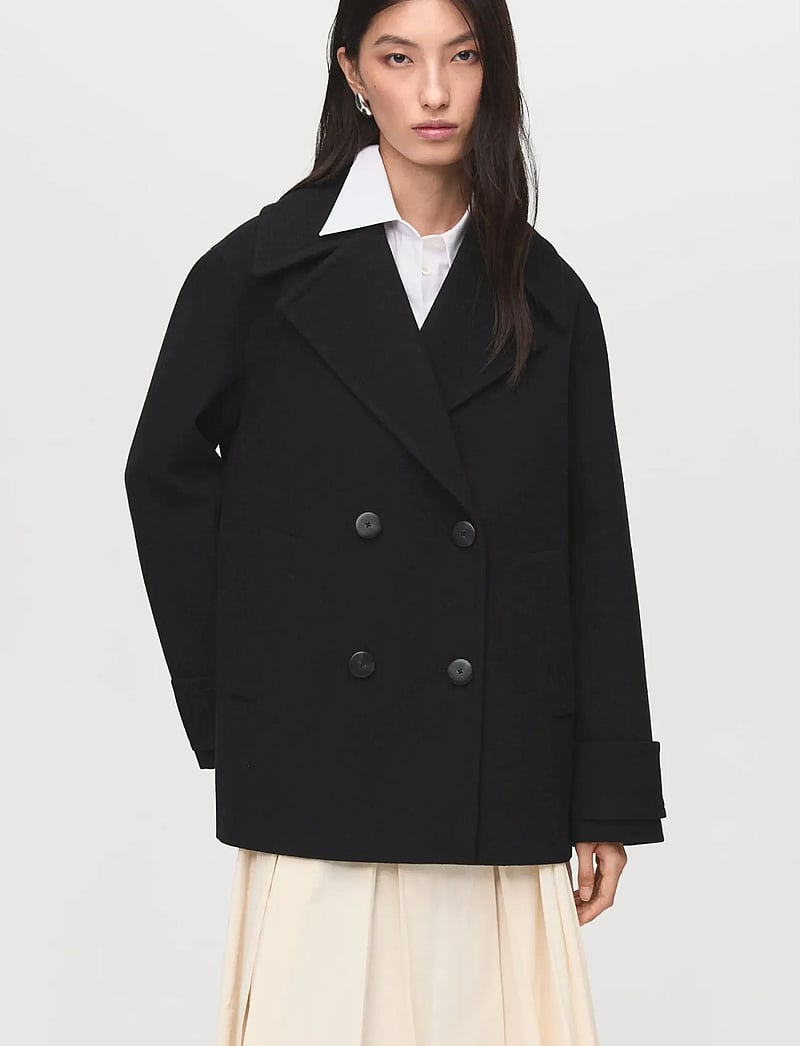 Mango - Double-breasted wool-blend coat - mäntel - black - 0