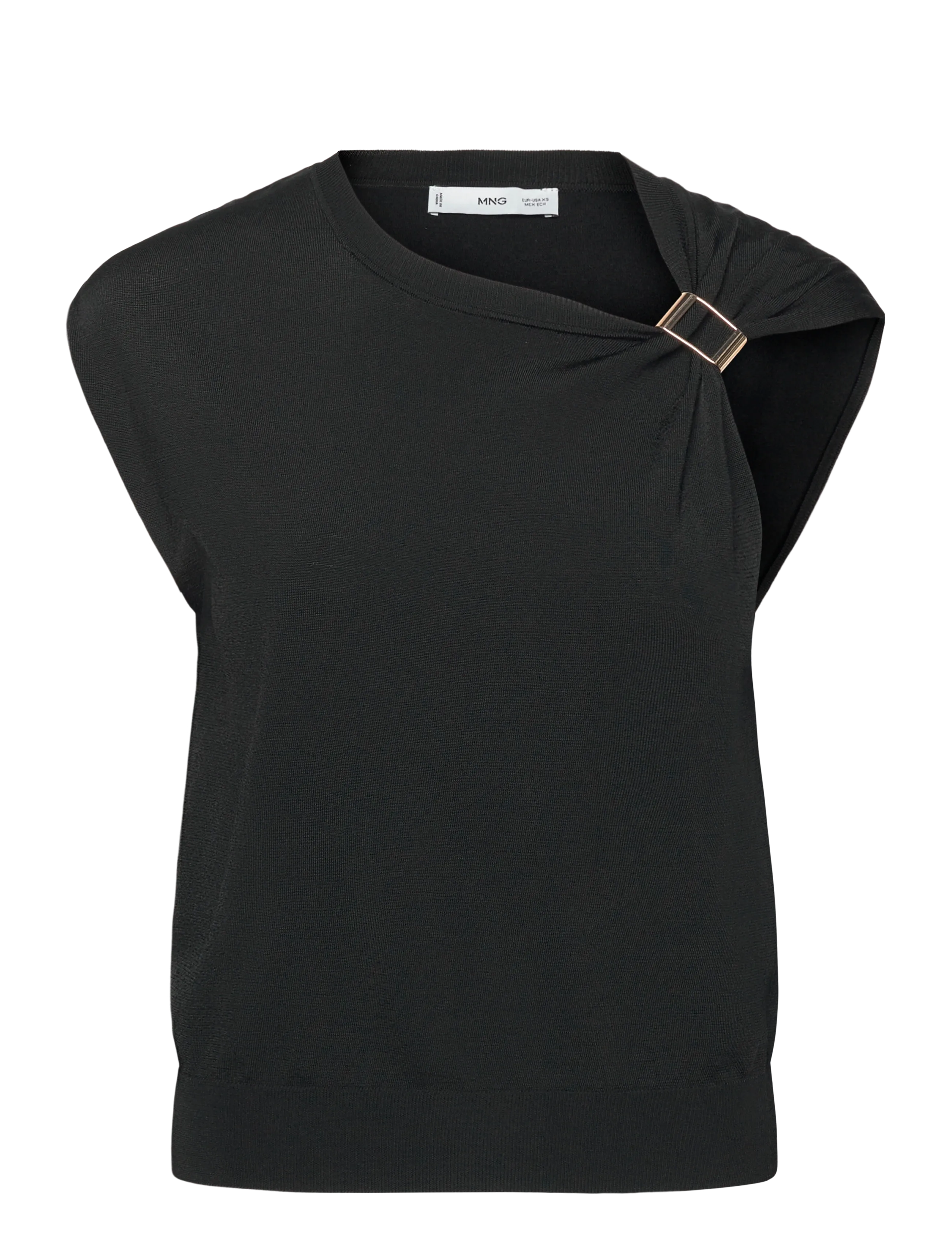 Mango Short-sleeved sweater with metallic detail - Bluser - BLACK / black