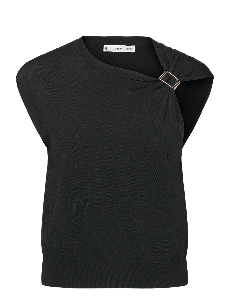 Mango - Short-sleeved sweater with metallic detail - Ärmlösa blusar - black - 1
