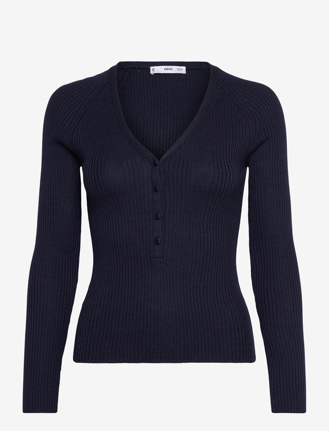 Mango - V-neck ribbed knit sweater - höstkläder - navy - 0