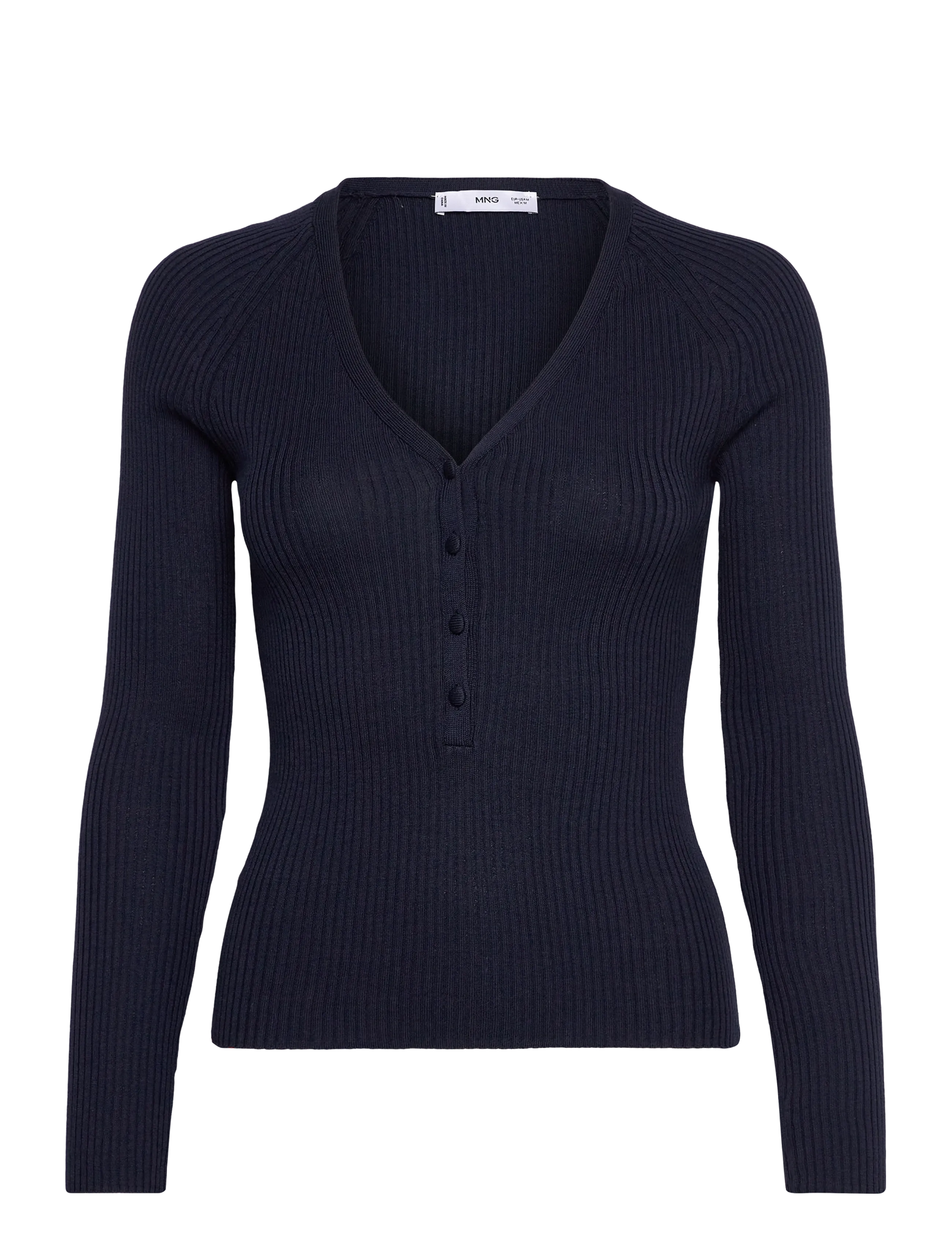 Mango V-neck ribbed knit sweater - Pullover - NAVY / navy
