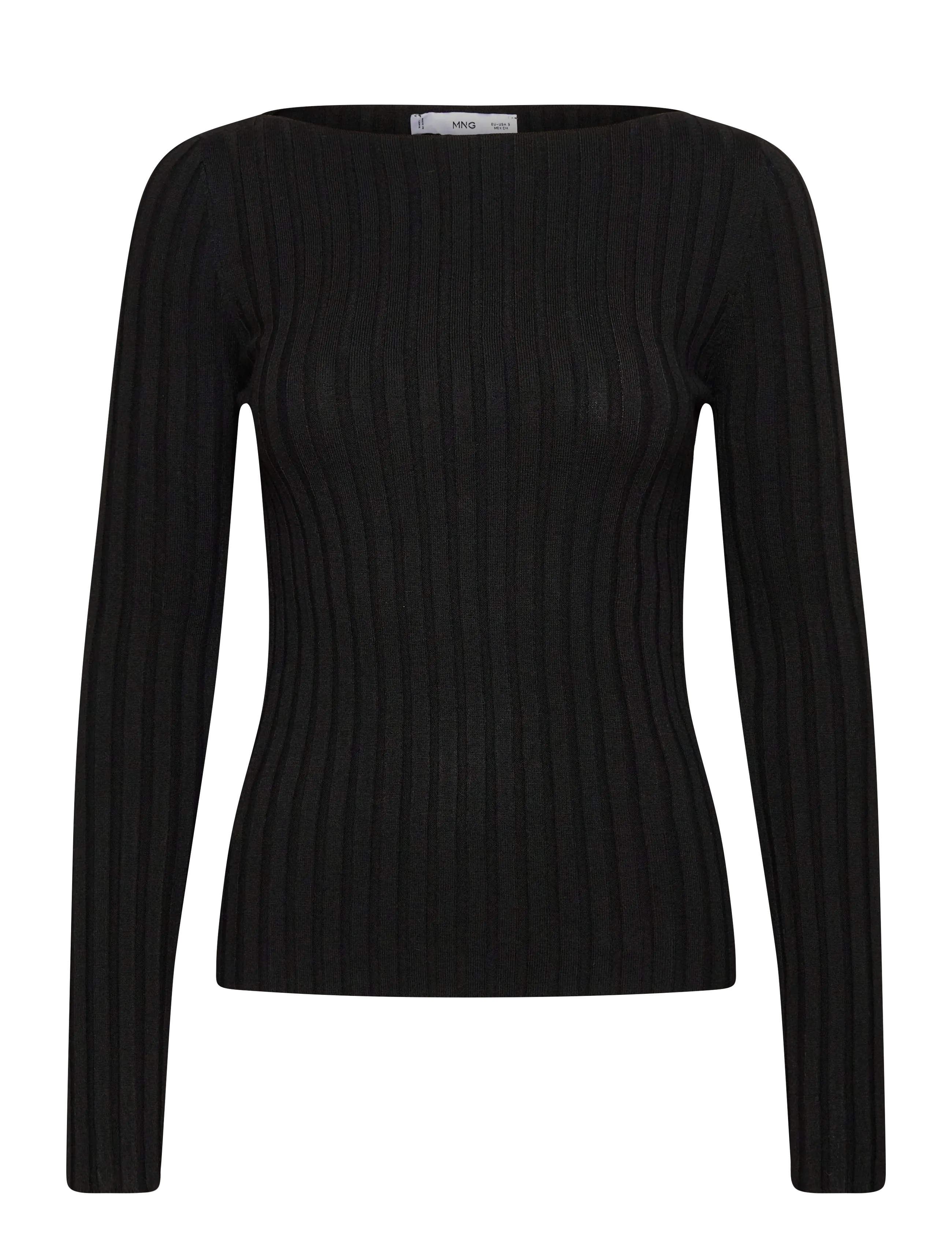 Mango Boat neck ribbed sweater - Kvinnor - BLACK / black