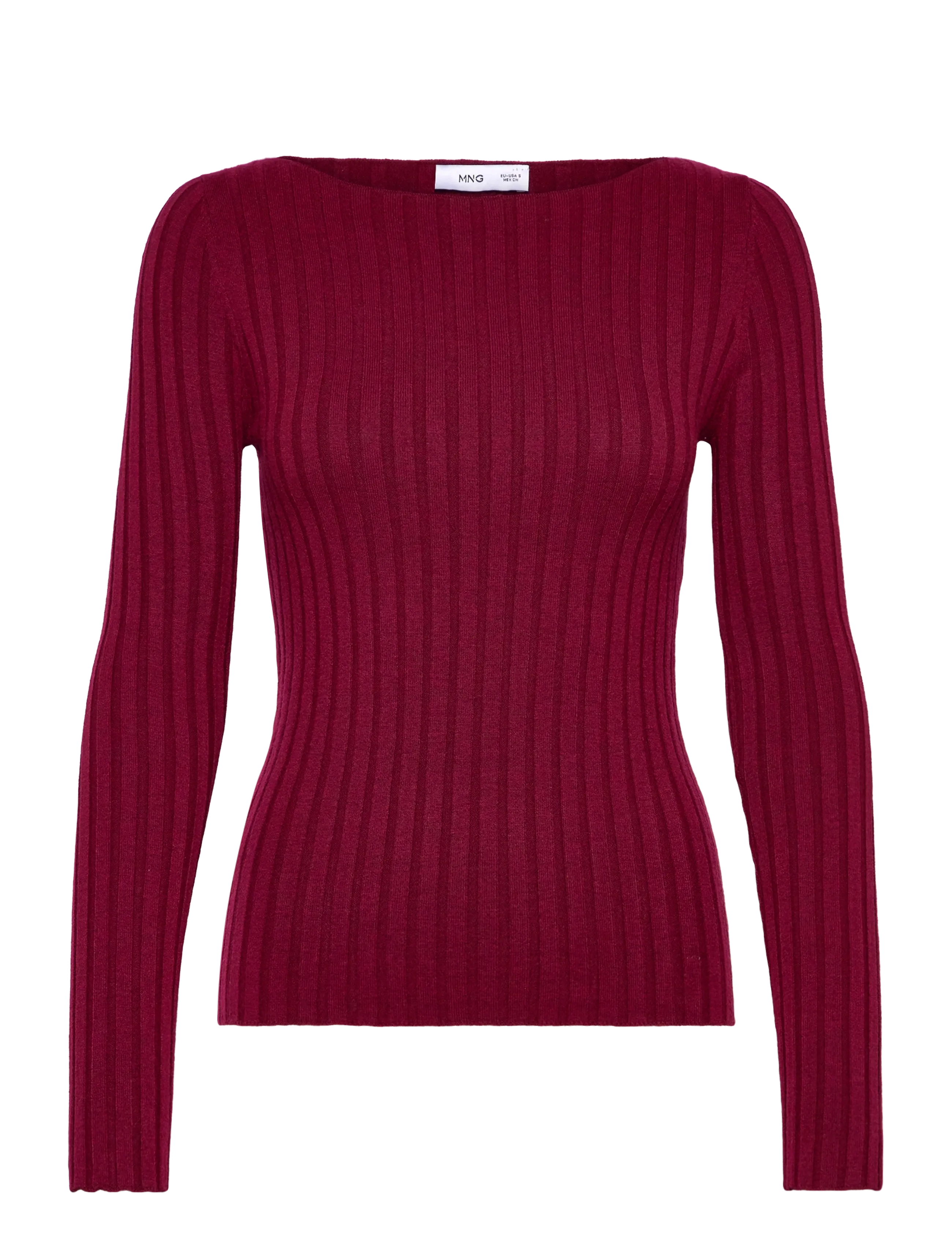 Boat neck ribbed sweater - DARK RED