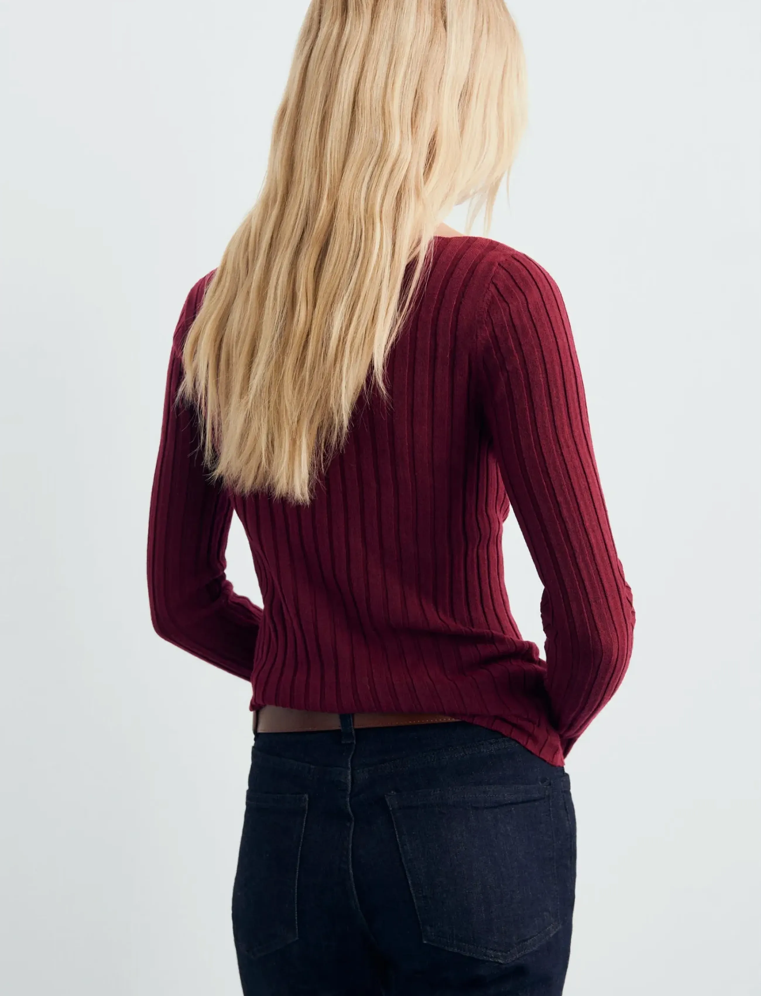 Mango - Boat neck ribbed sweater - dark red - 3