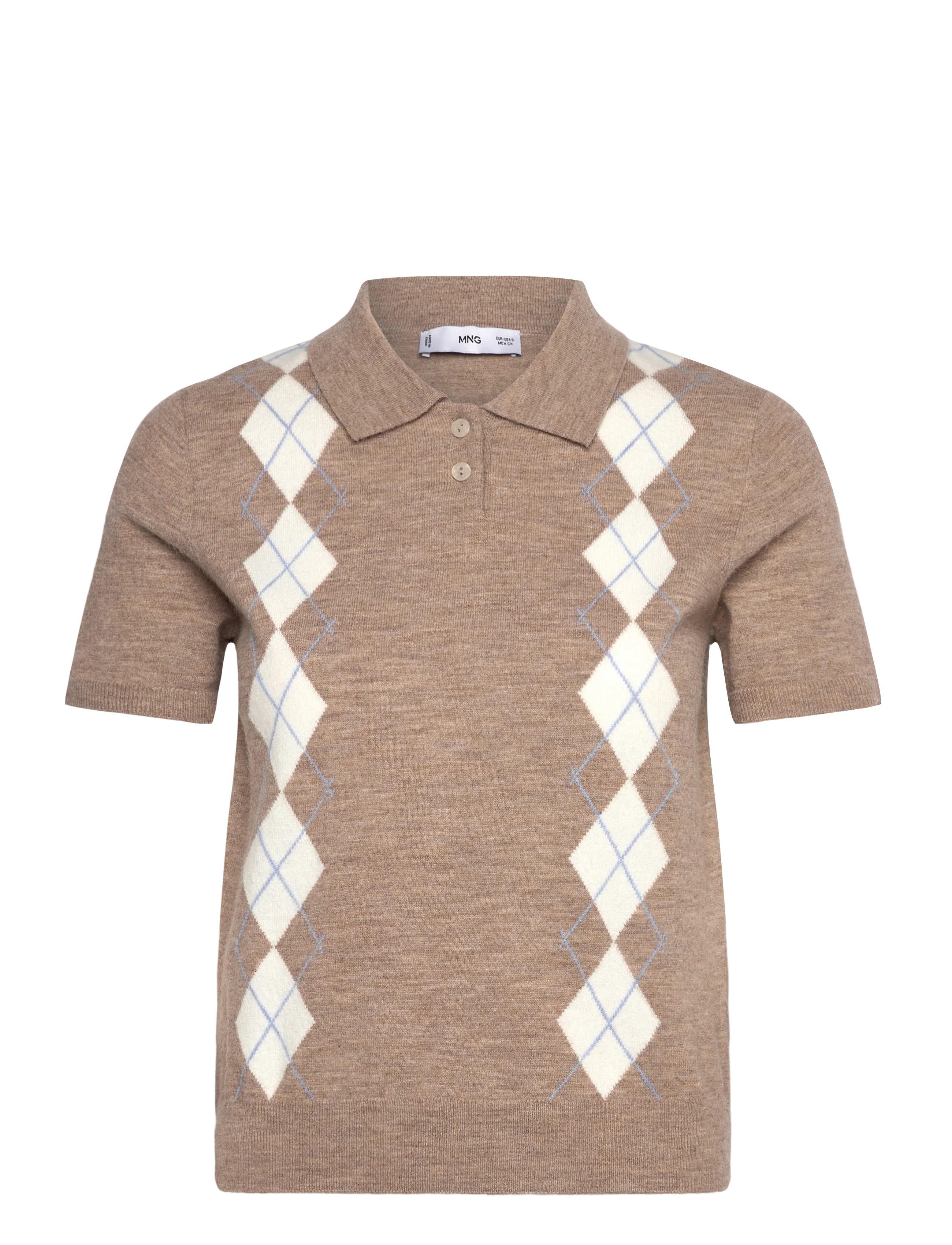 Argyle polo neck sweater - MEDIUM BROWN
