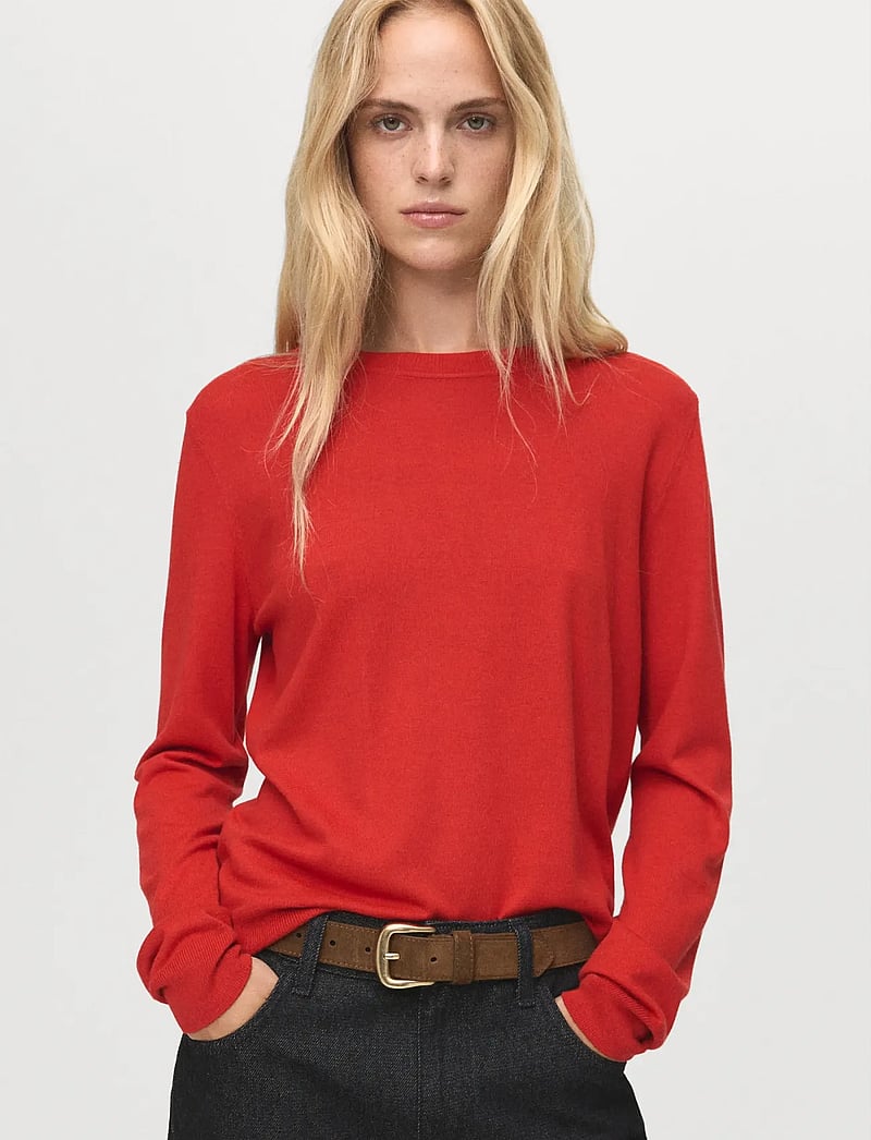Mango - Fine-knit crew-neck sweater - stickade tröjor - dark orange - 0