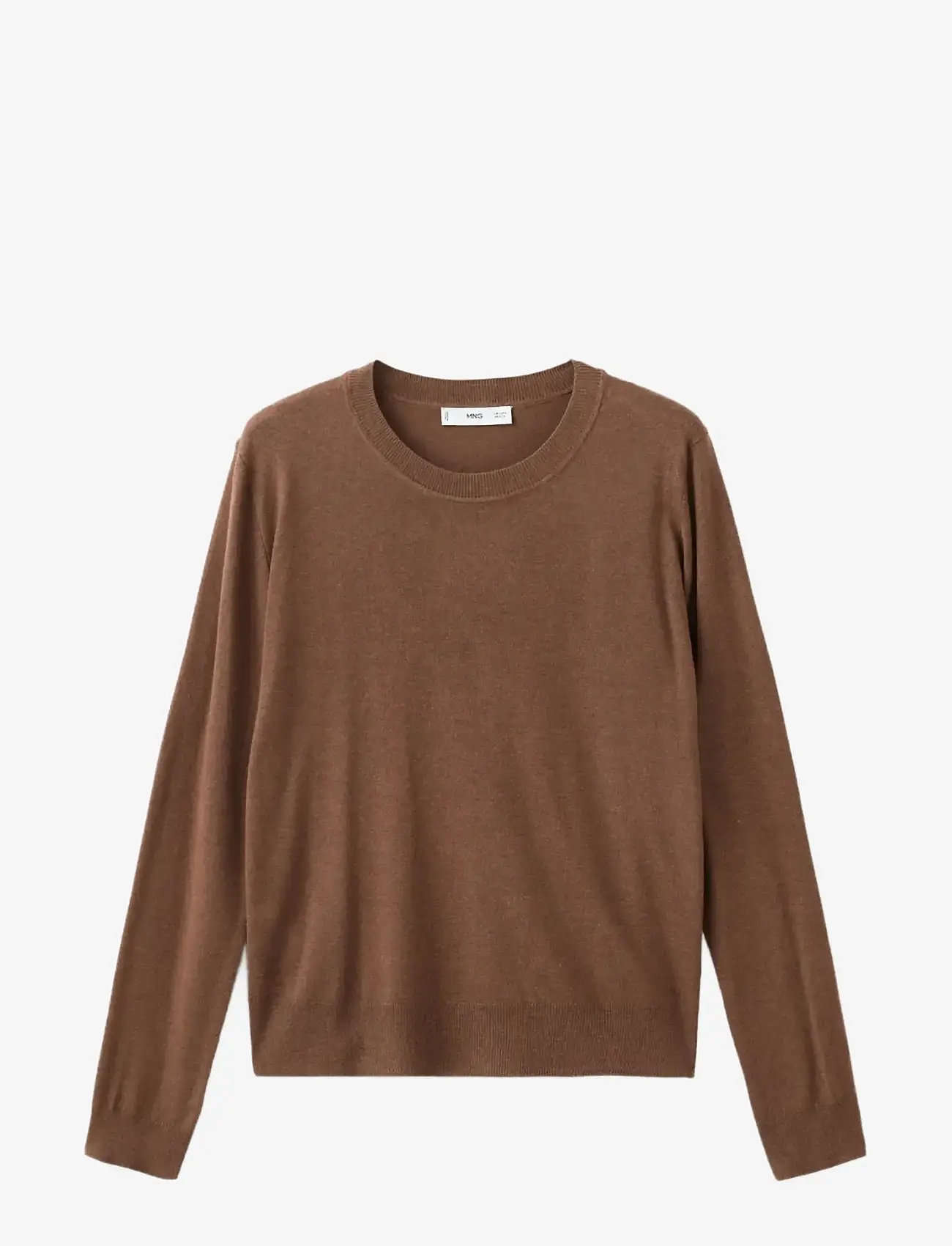 Mango - Fine-knit crew-neck sweater - jumpers - medium brown - 1
