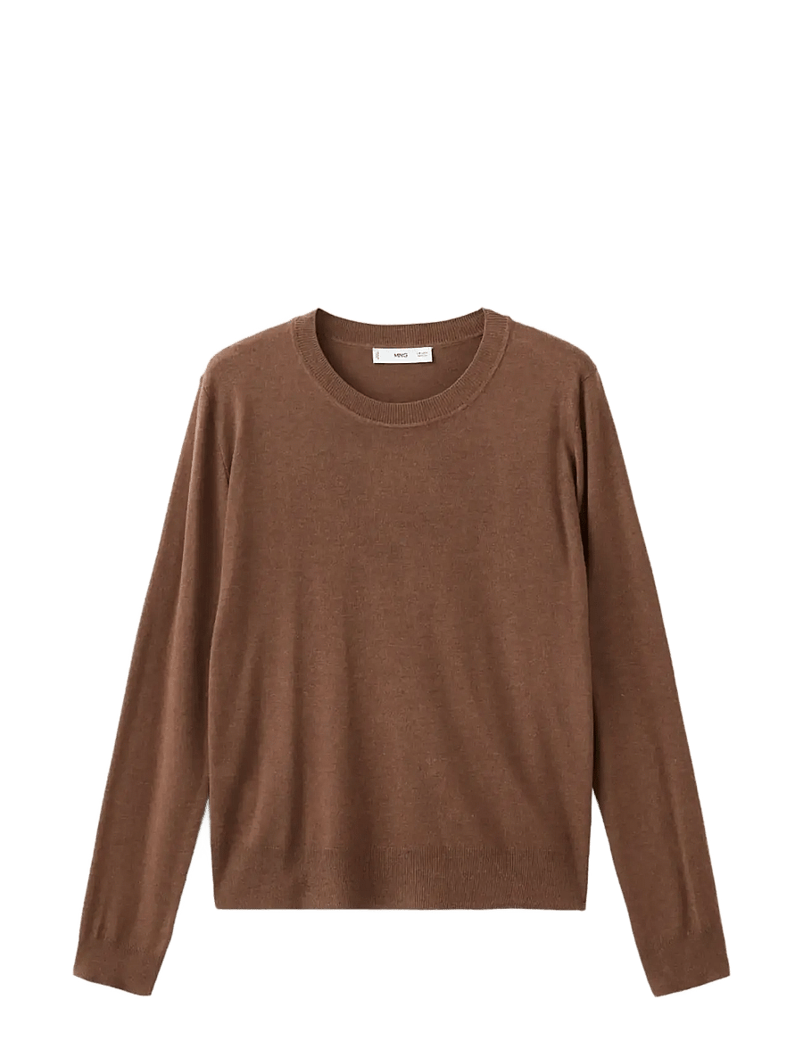 Mango - Fine-knit crew-neck sweater - stickade tröjor - medium brown - 1