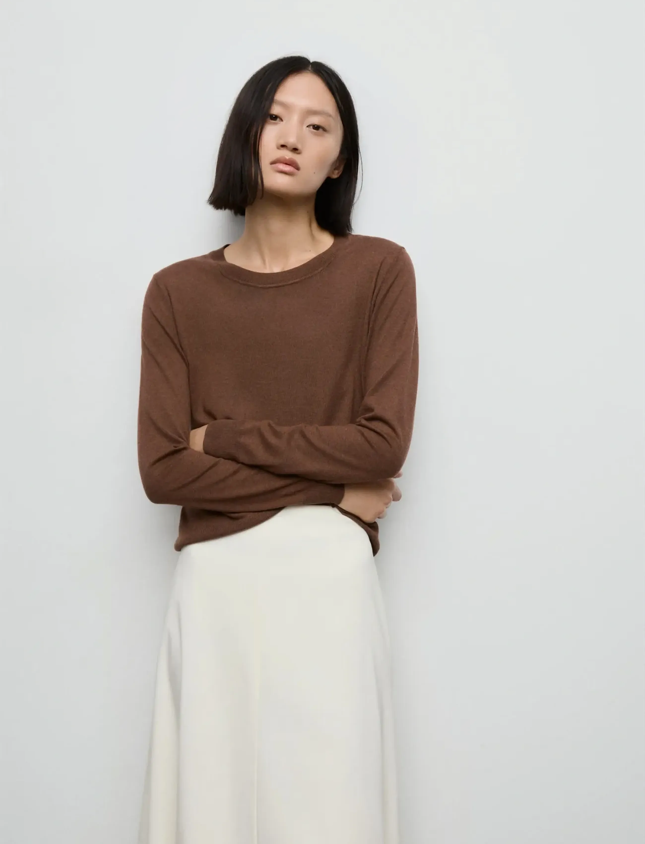 Mango Fine-Knit Crew-Neck Sweater, XS, Knitwear, Braun - Jumpers, Frauen