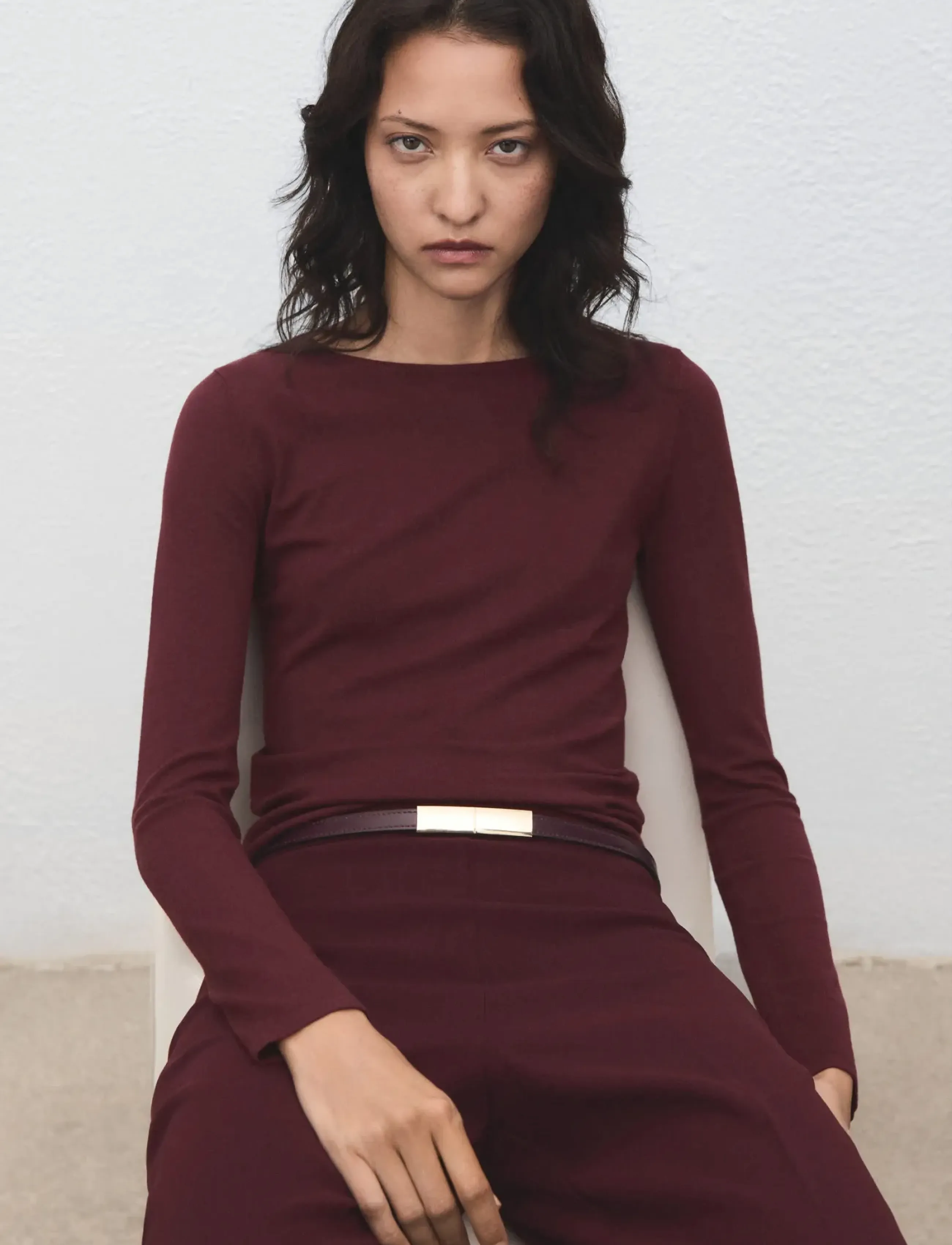 Mango Long-sleeved fine-knit sweater - Långärmade toppar - DARK RED / burgundy