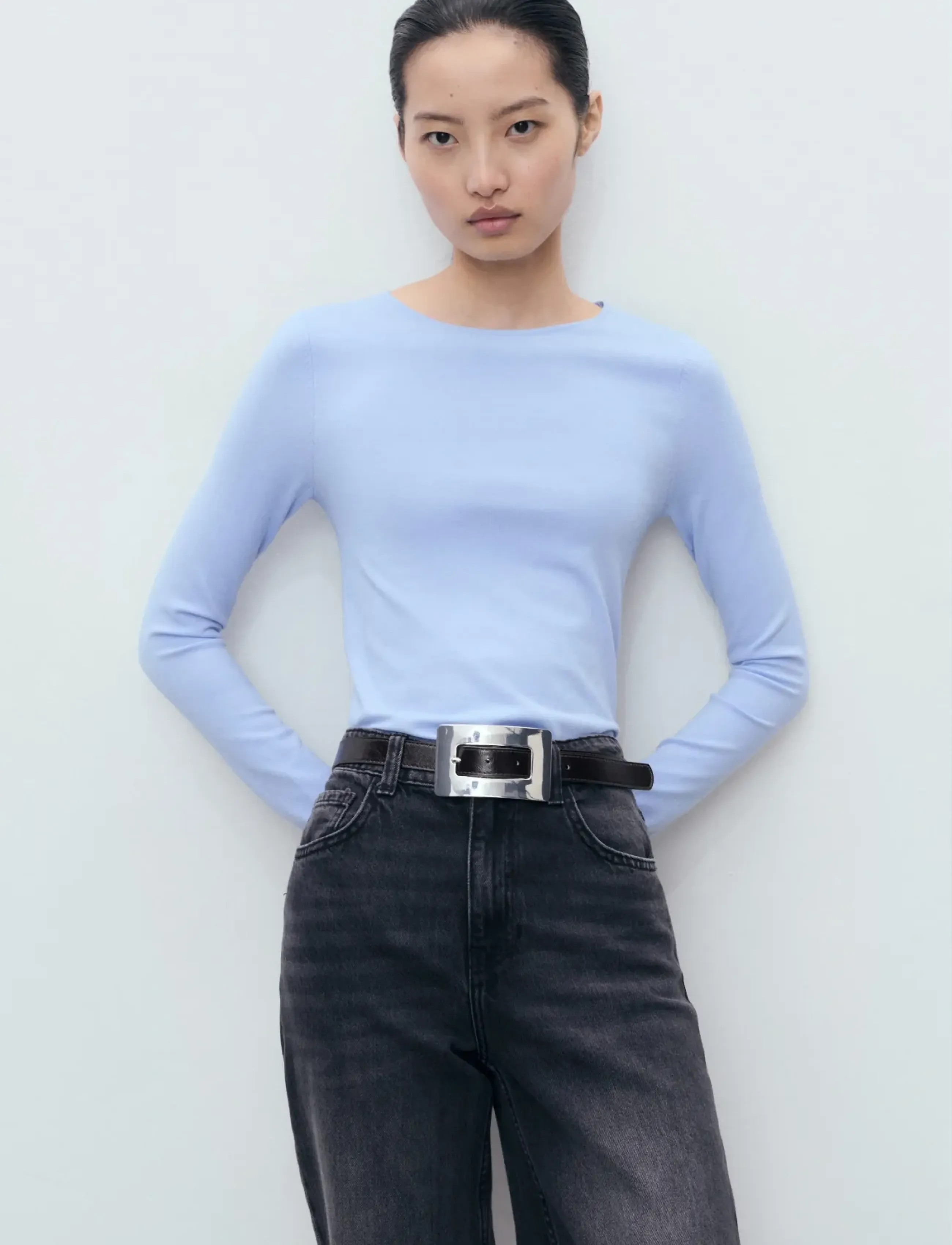 Mango Long-sleeved fine-knit sweater - Stickat - LT-PASTEL BLUE / blue