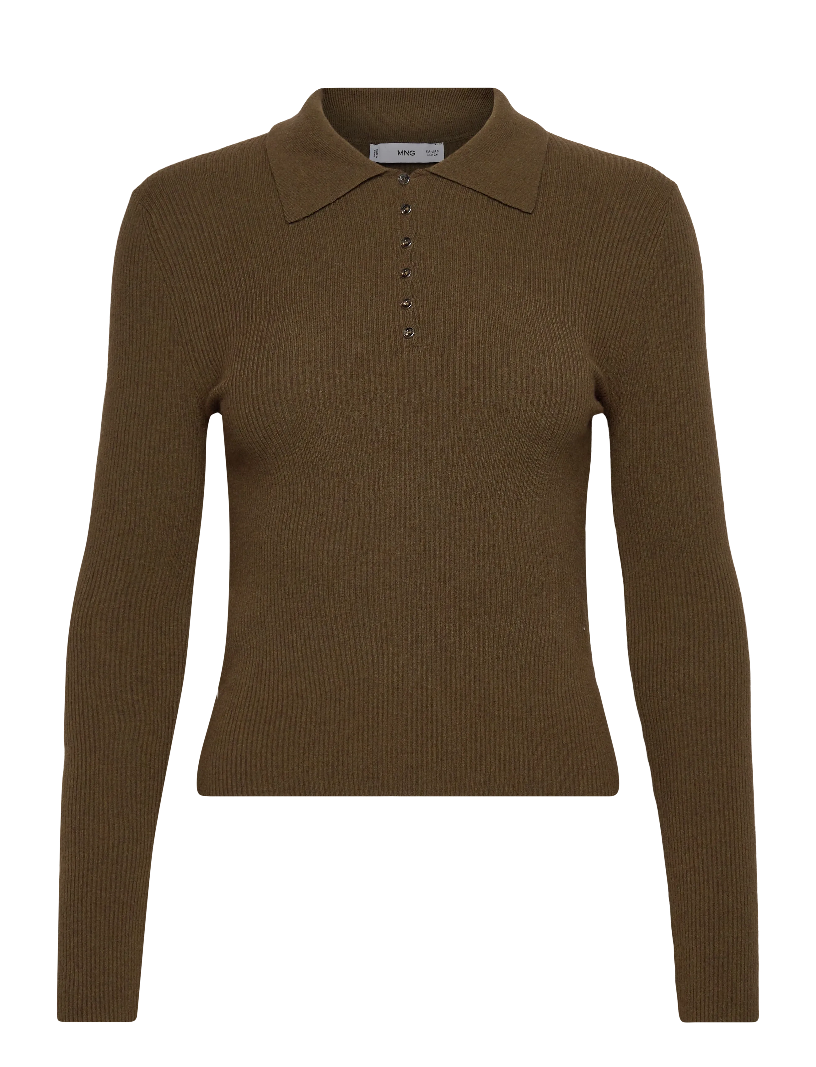 MANGO Polo-Neck Ribbed Pullover Khaki - S - Damen
