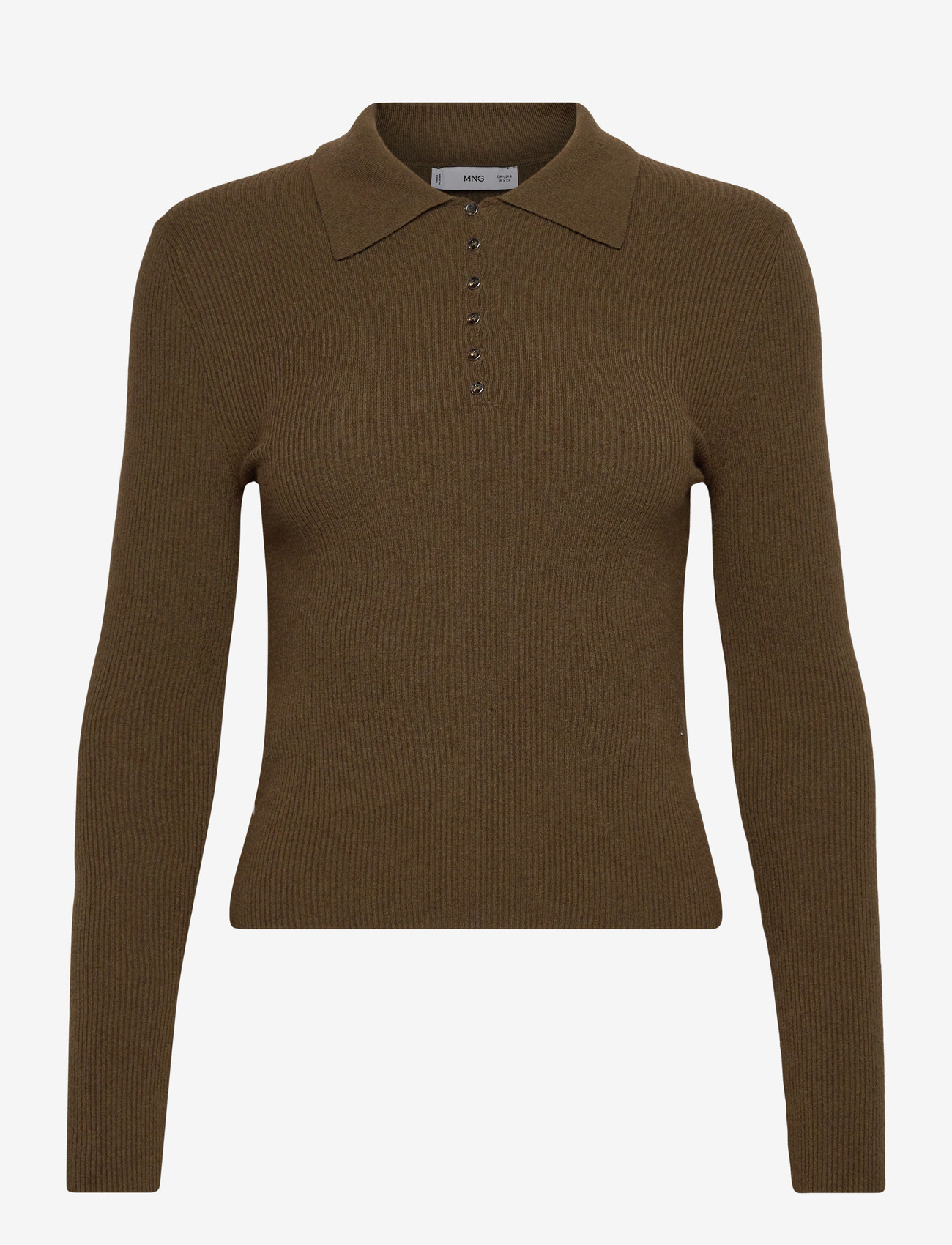 Mango - Polo-neck ribbed sweater - poloer - beige - khaki - 1