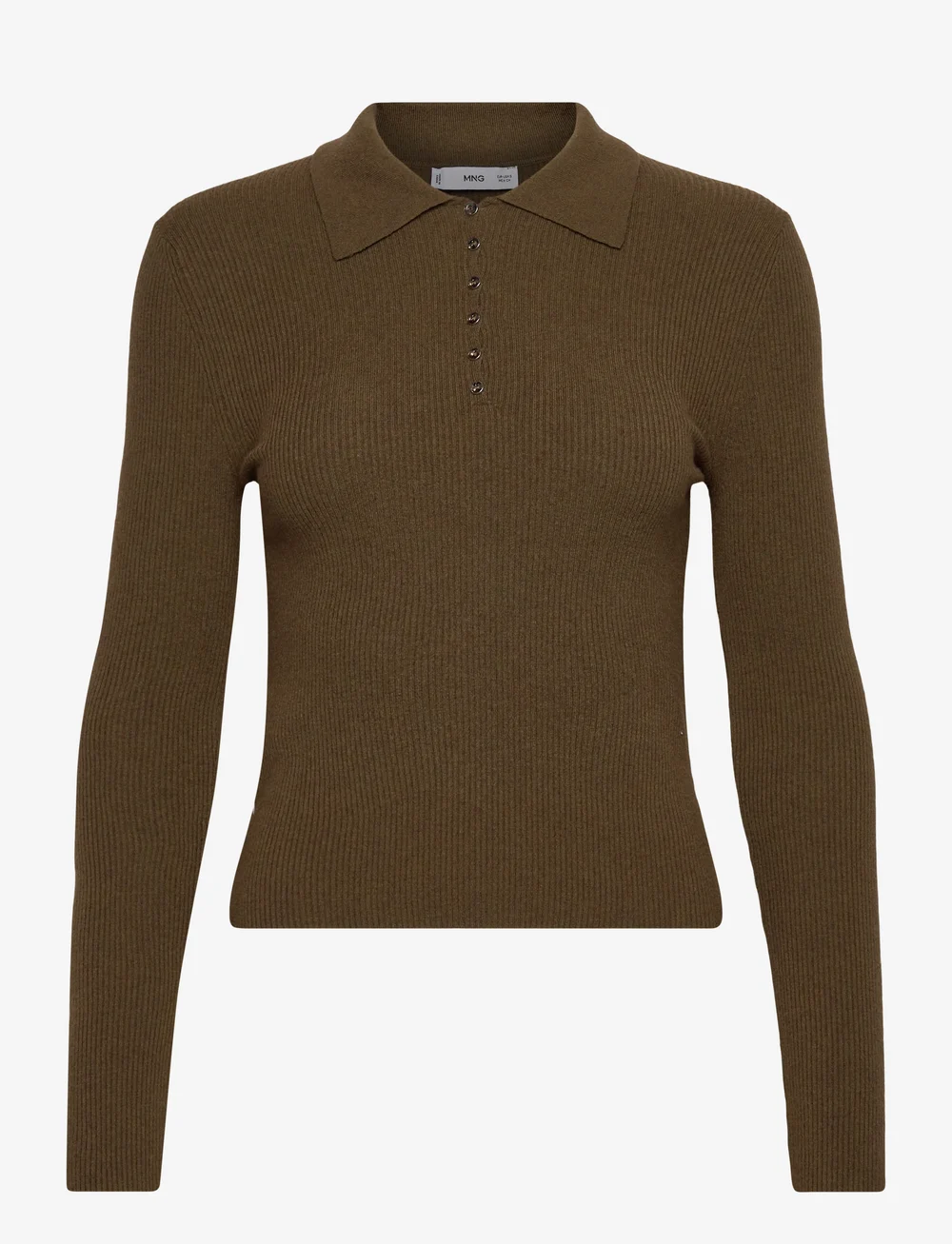 Mango - Polo-neck ribbed sweater - poloshirts - beige - khaki - 0