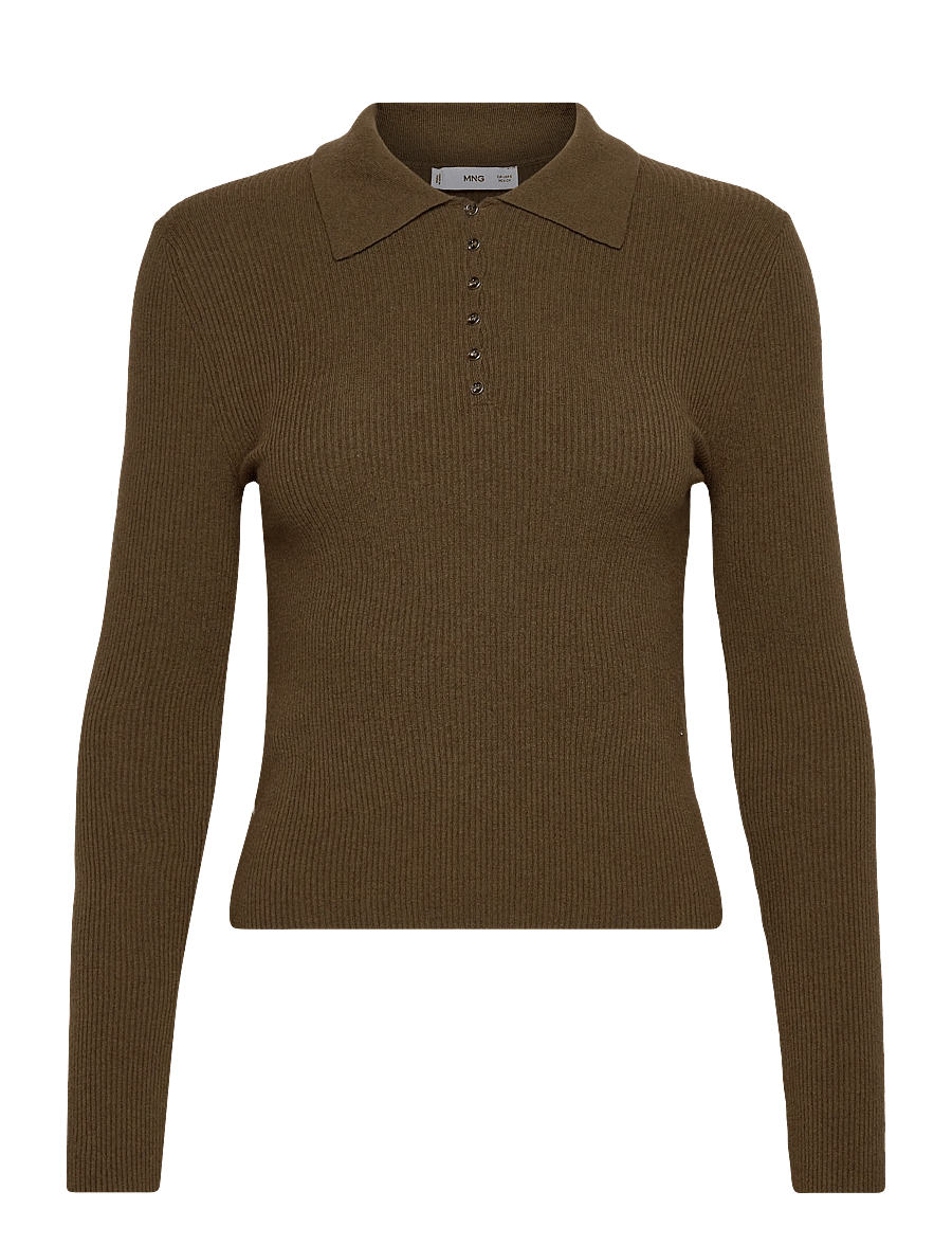 Mango - Polo-neck ribbed sweater - pikéer - beige - khaki - 1