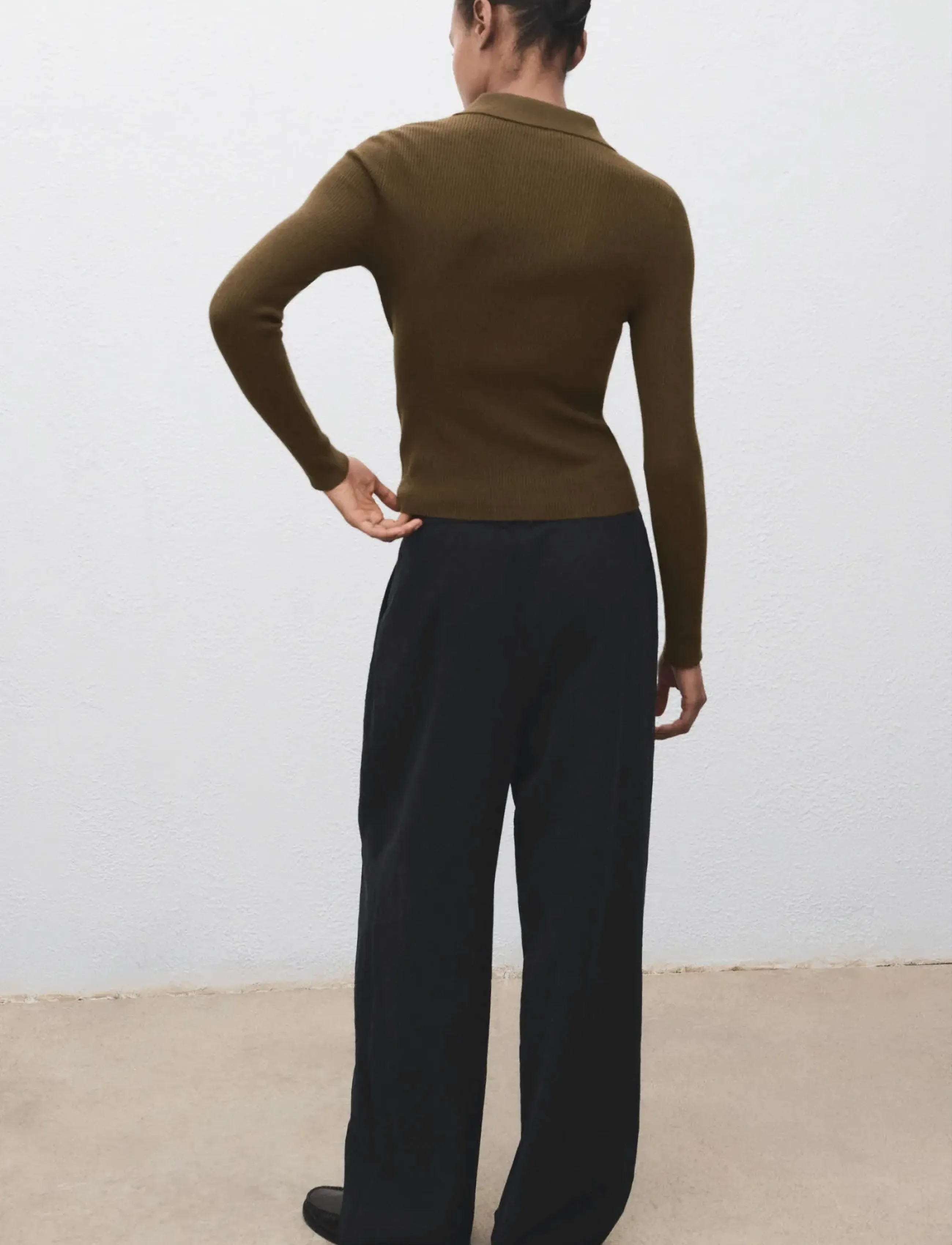 Mango - Polo-neck ribbed sweater - poloer - beige - khaki - 3