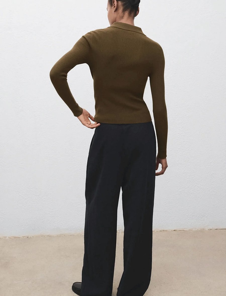 Mango - Polo-neck ribbed sweater - pikéer - beige - khaki - 3