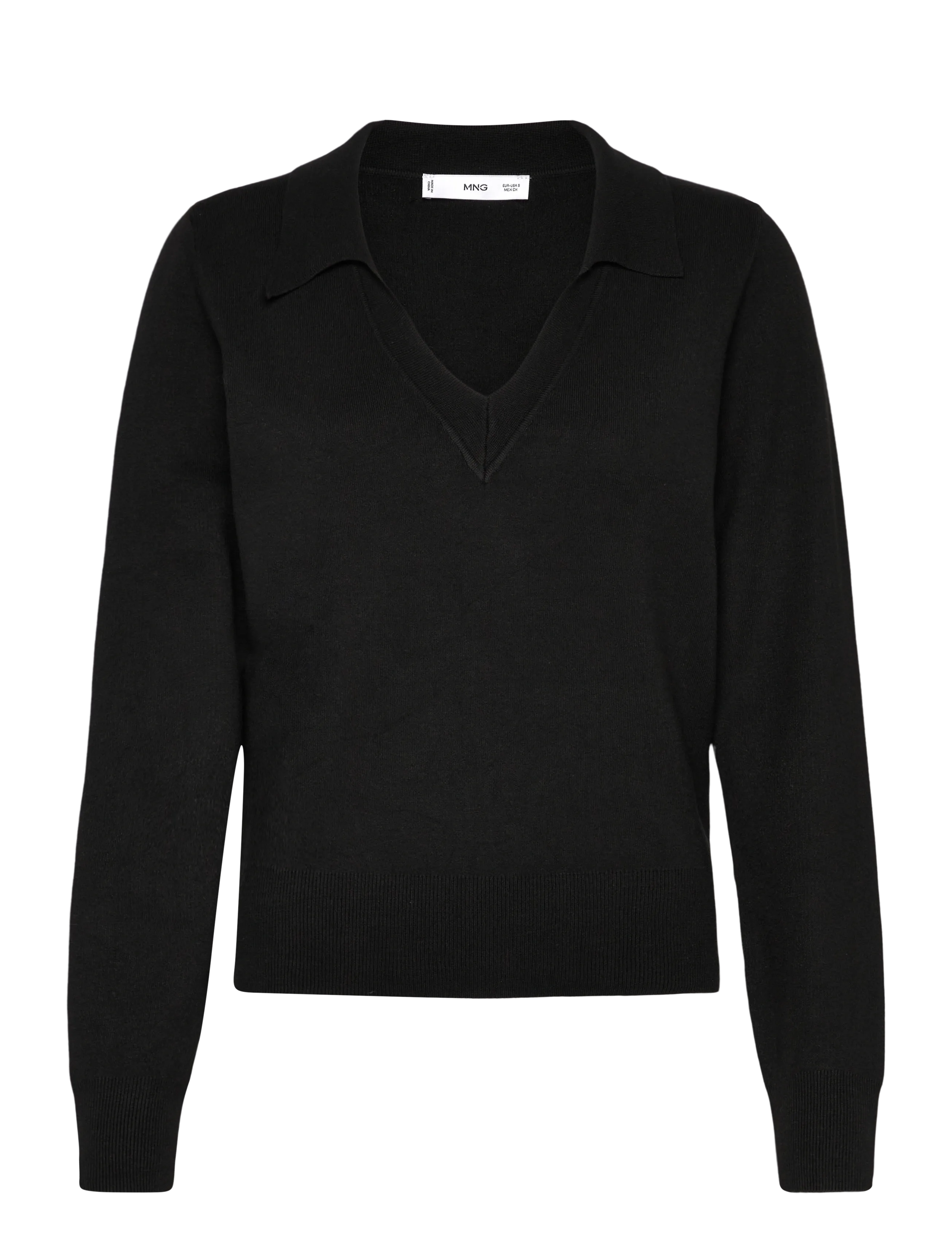 Mango Fine-knit V-neck sweater - Strickmode - BLACK / black
