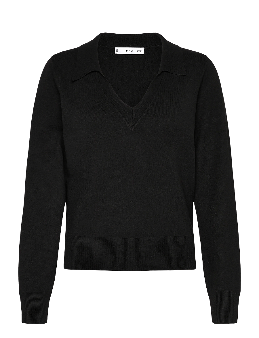 Mango - Fine-knit V-neck sweater - striktrøjer - black - 1