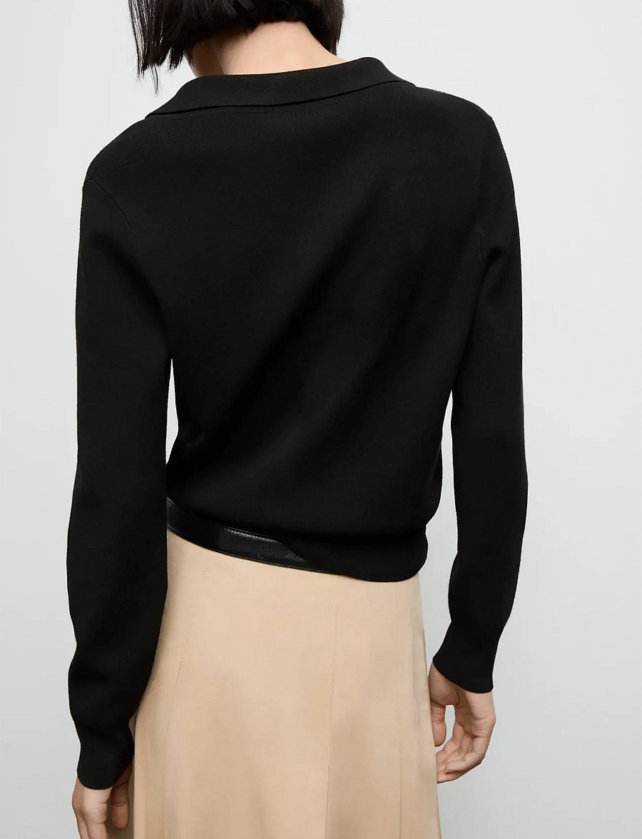 Mango - Fine-knit V-neck sweater - striktrøjer - black - 3