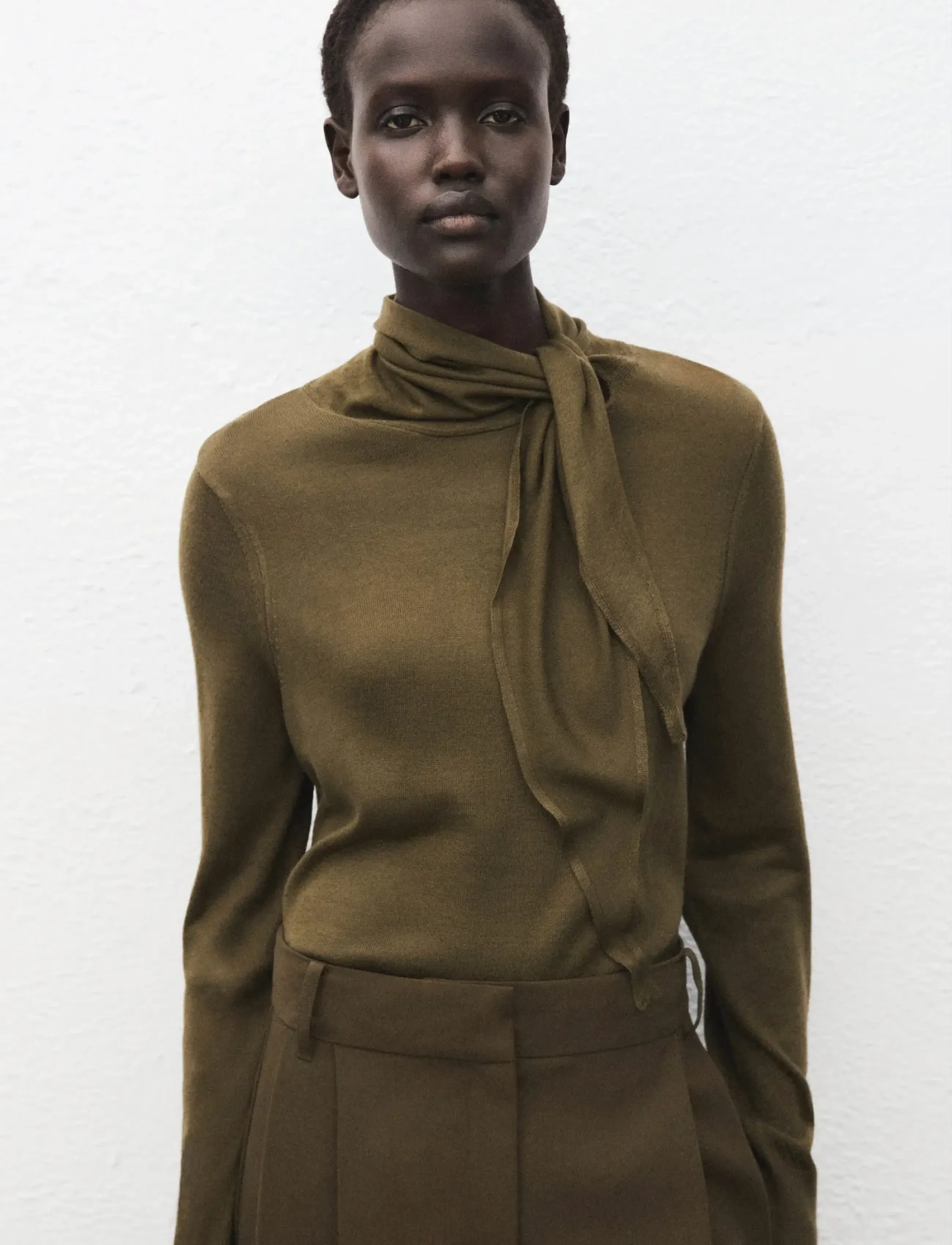 Mango Turtleneck Sweater With Knot, S, Knitwear, Khakigrün - Turtleneck, Frauen