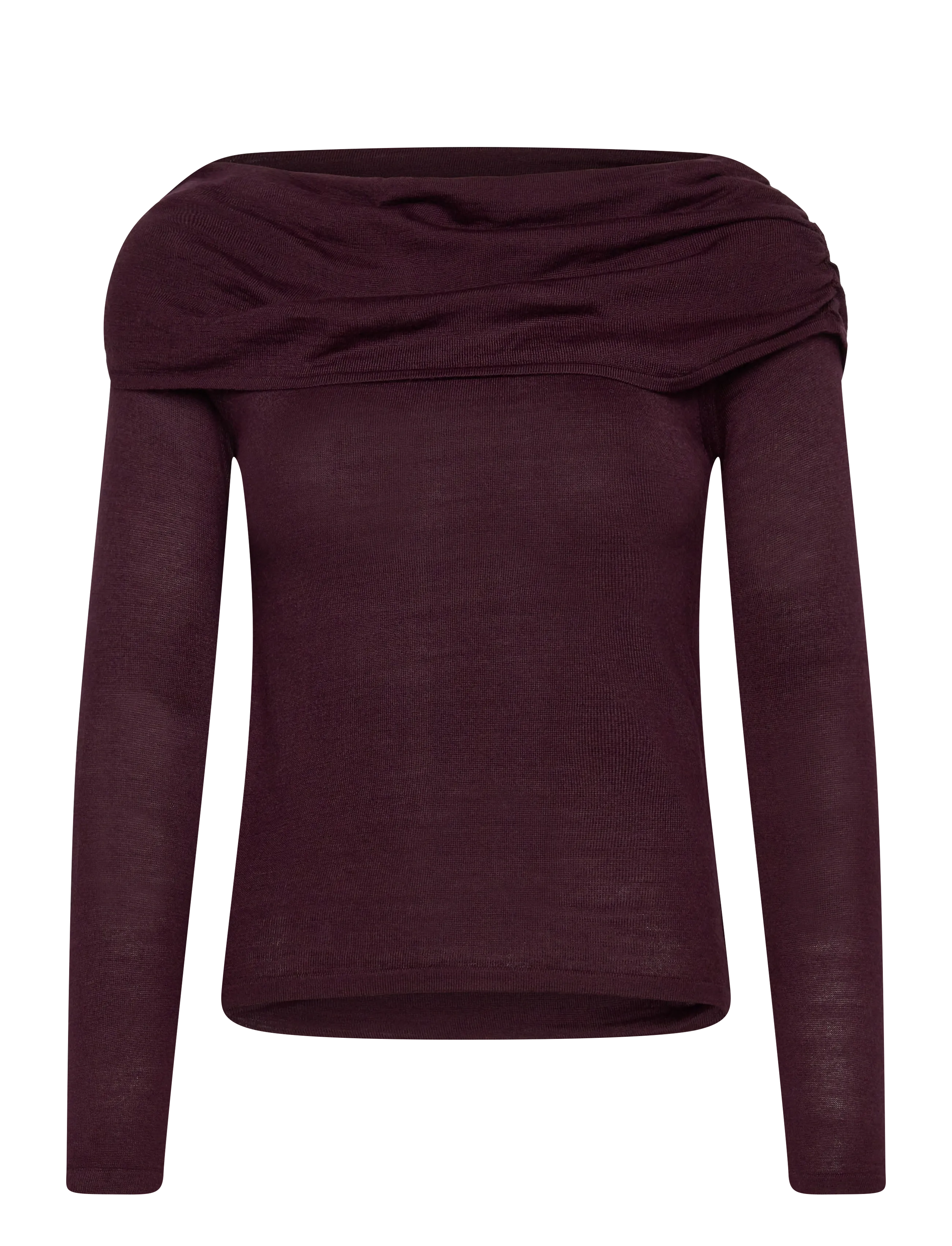 MANGO Fitted Pullover With Draped Neckline Burgundy - L - Damen