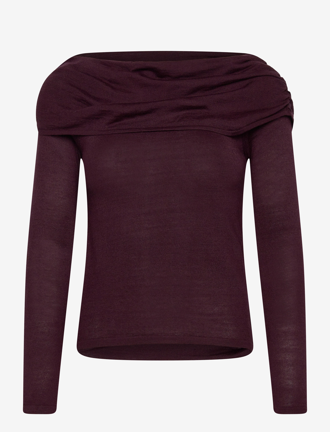 Mango - Fitted sweater with draped neckline - langærmede toppe - dark red - 1